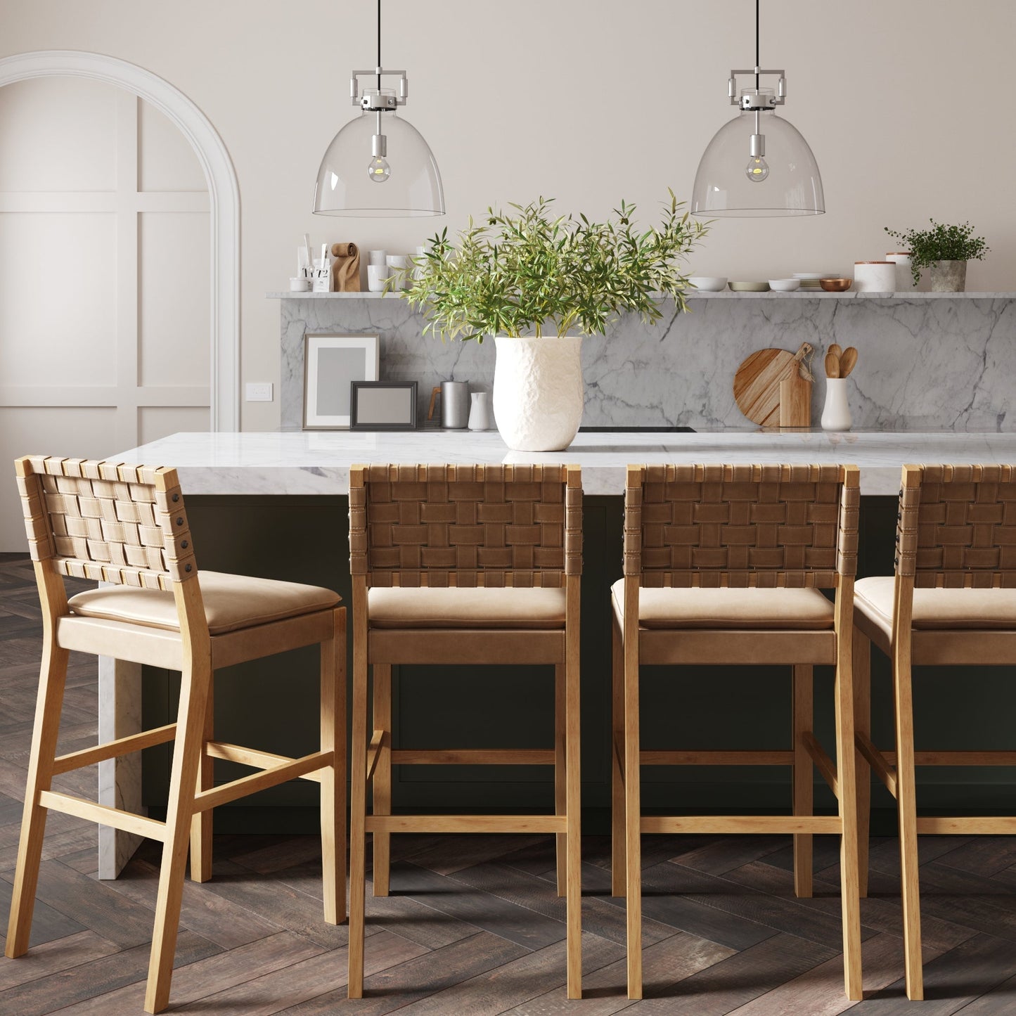 Tabourets de bar tressés en similicuir marron (lot de 4)