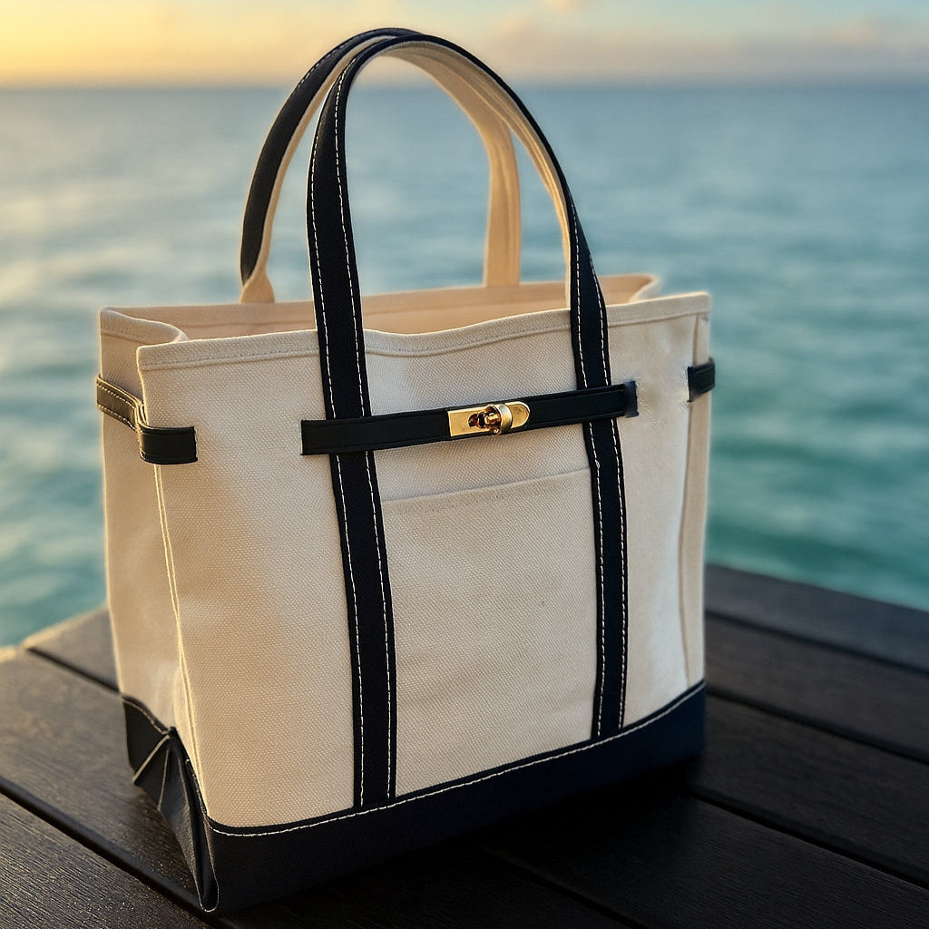 Classic Black & Natural Lux Boat Tote