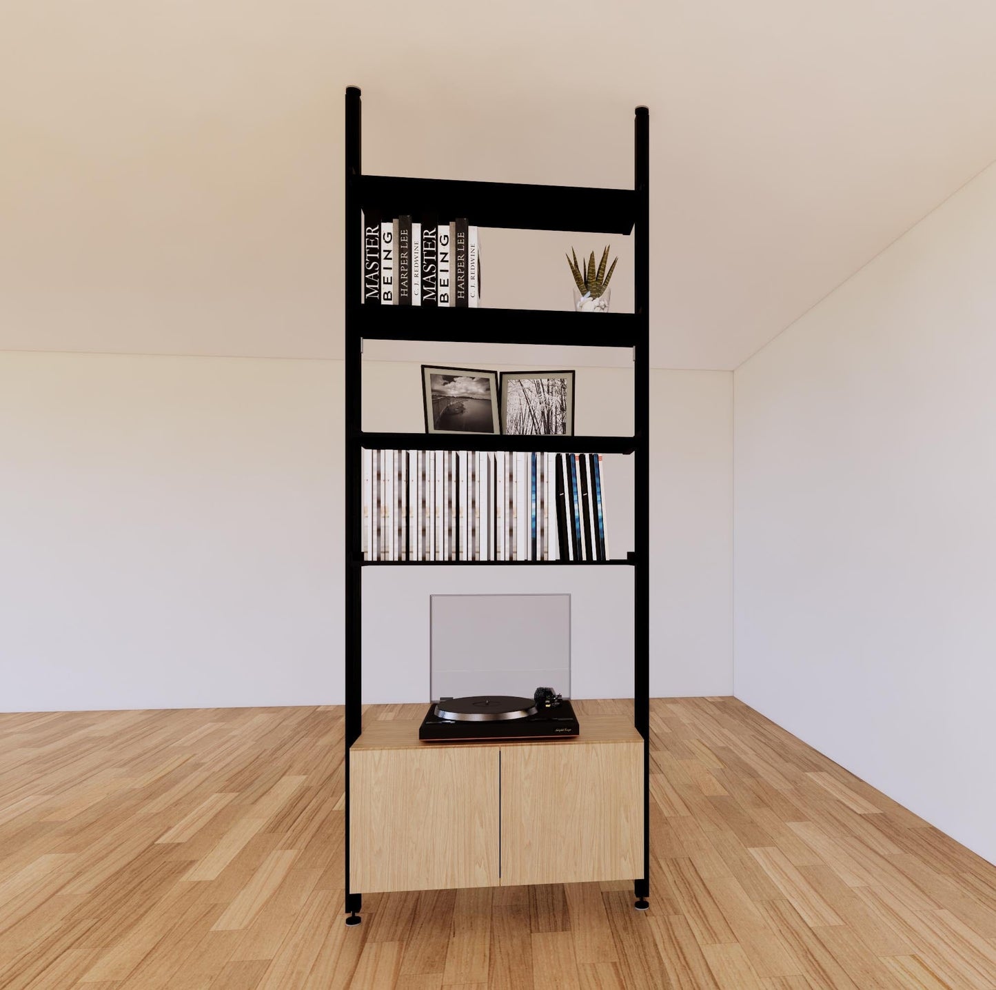 ModShelf Floor to Ceiling Room Divider Shelving with Cabinets