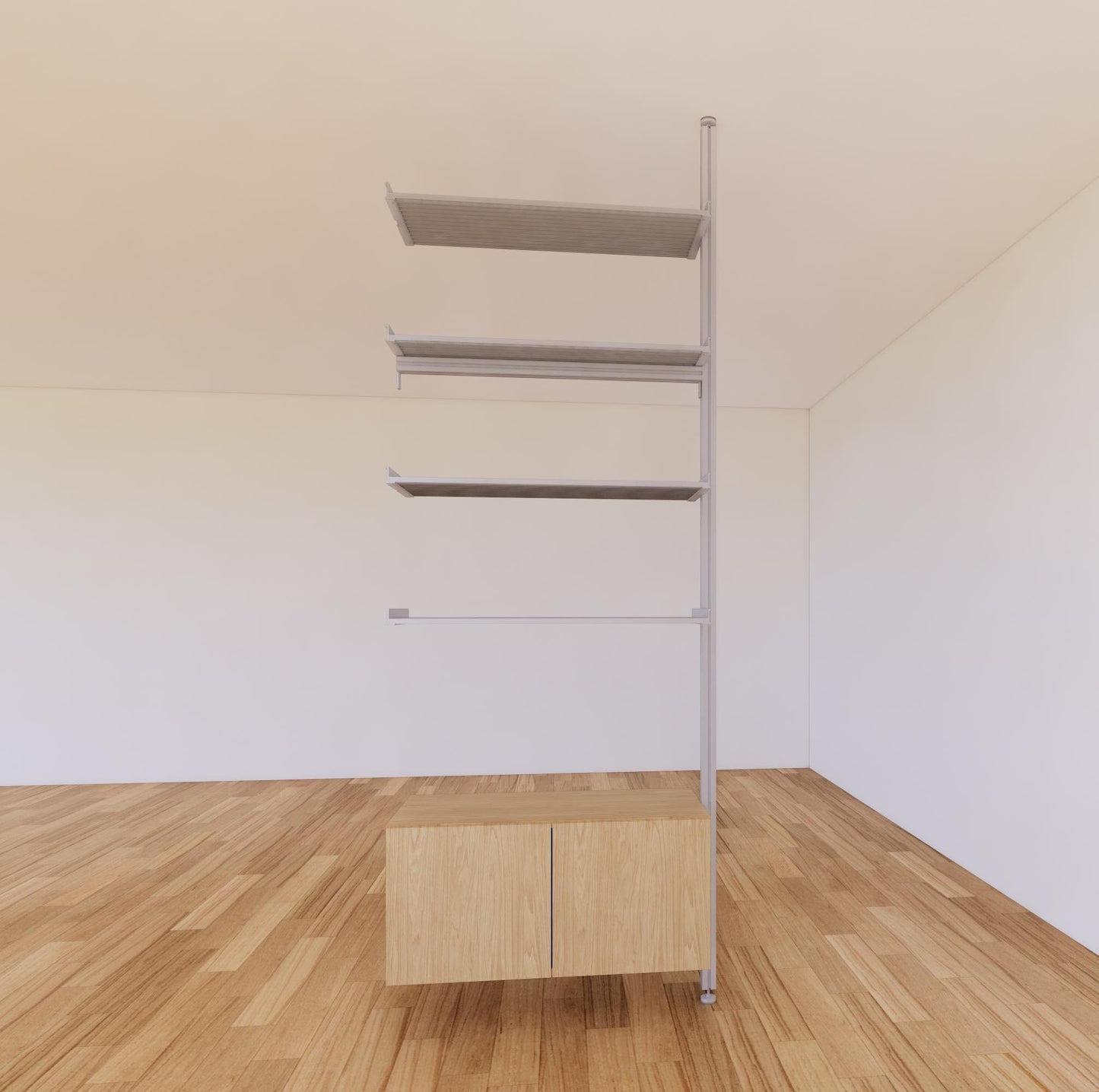 ModShelf Floor to Ceiling Room Divider Shelving with Cabinets