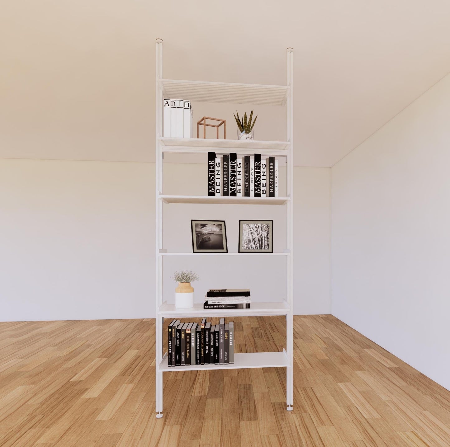 ModShelf Floor to Ceiling Room Divider Shelving with Cabinets