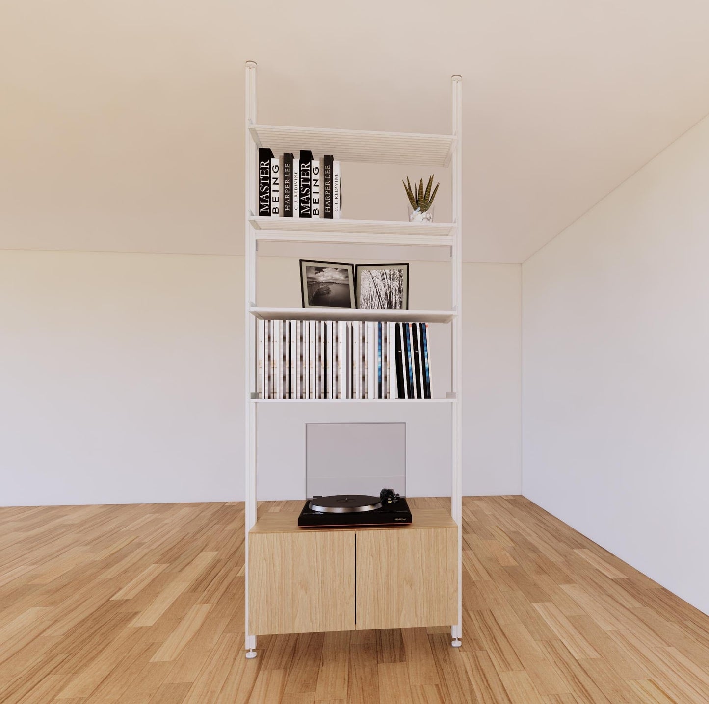 ModShelf Floor to Ceiling Room Divider Shelving with Cabinets