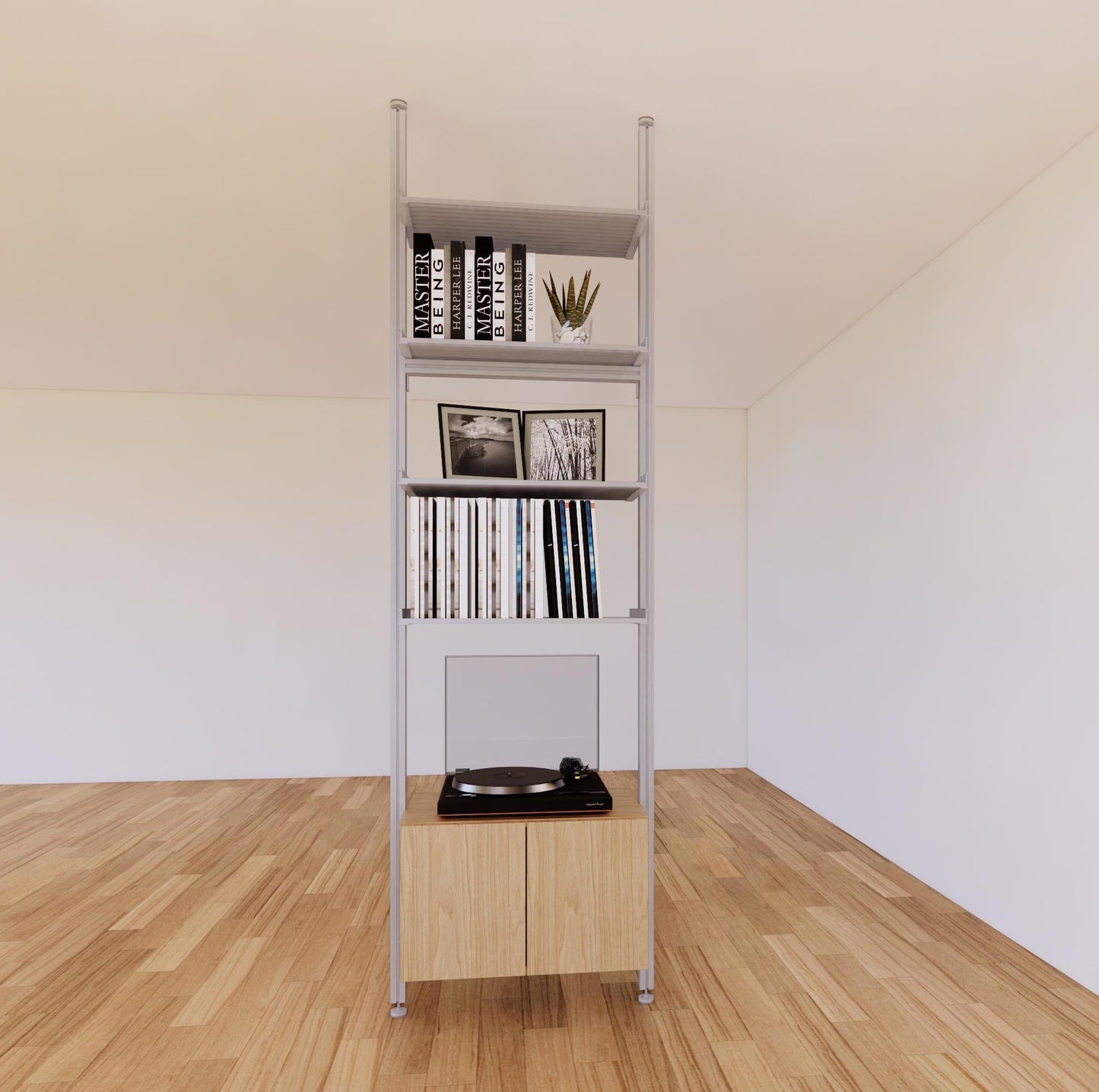 ModShelf Floor to Ceiling Room Divider Shelving with Cabinets