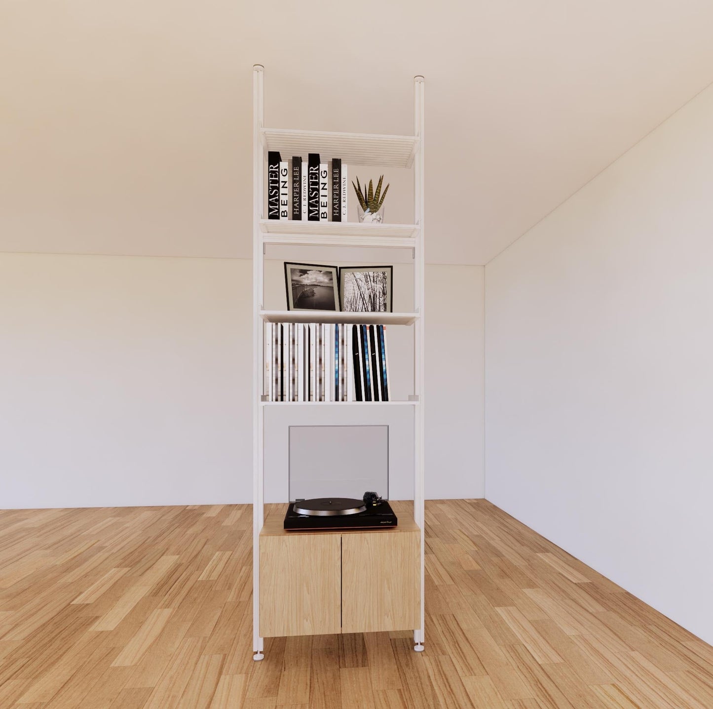 ModShelf Floor to Ceiling Room Divider Shelving with Cabinets