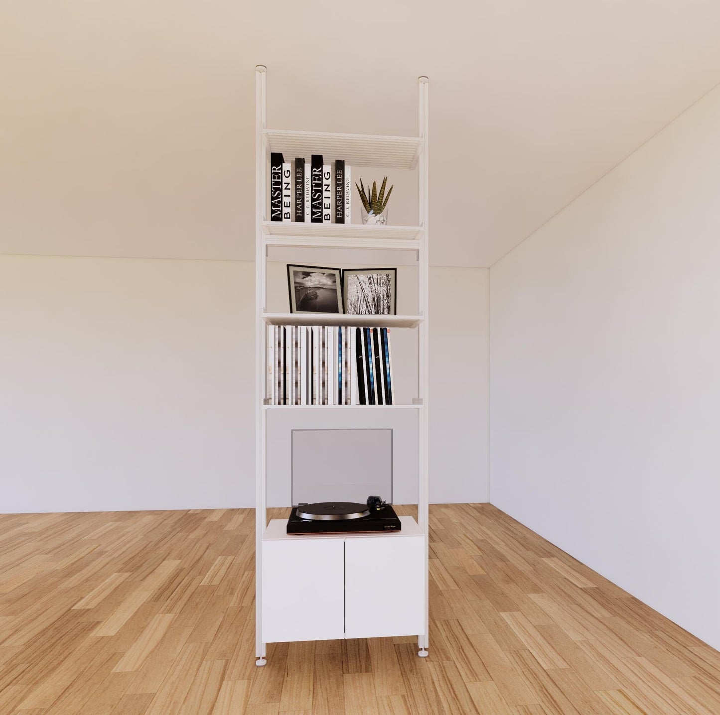 ModShelf Floor to Ceiling Room Divider Shelving with Cabinets