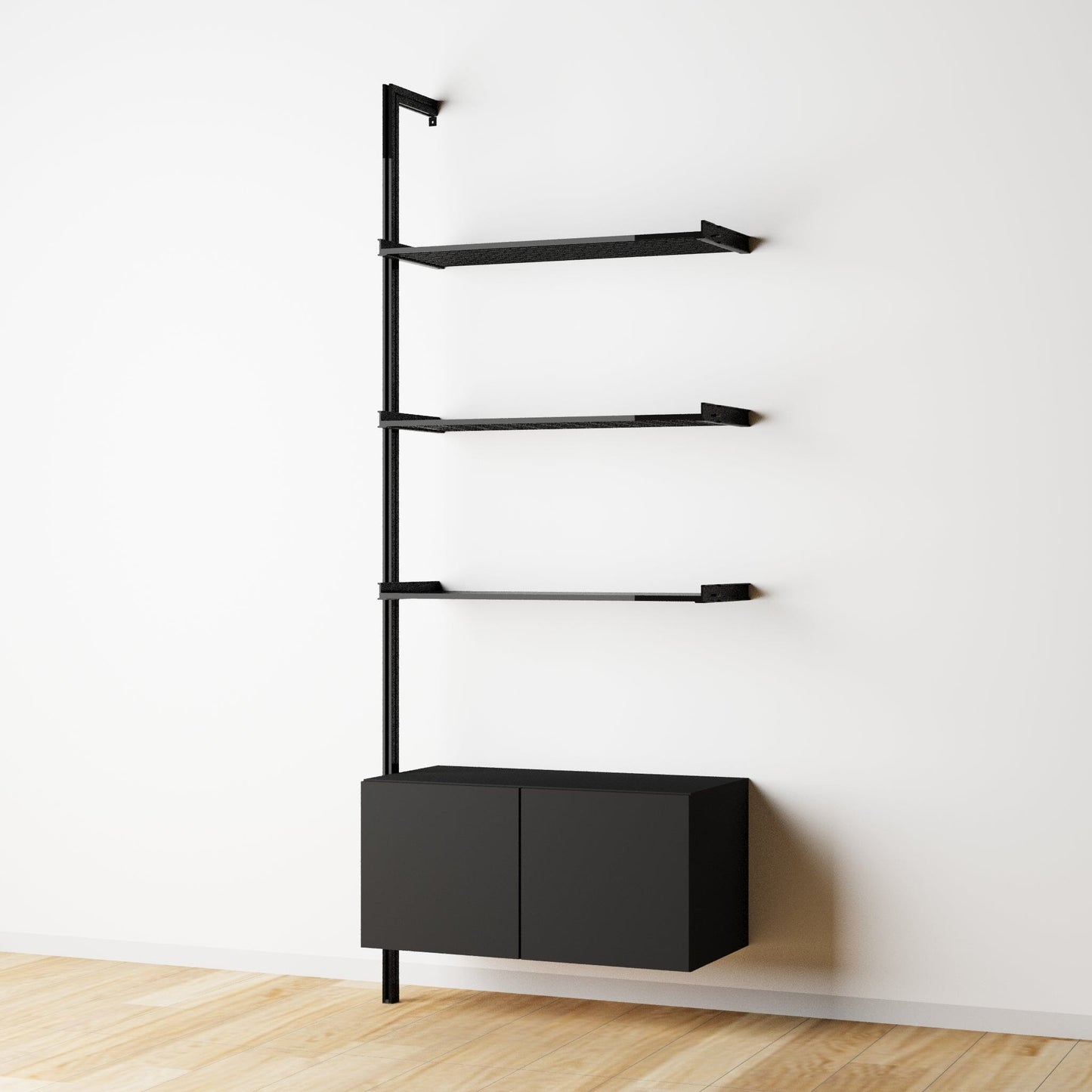 Modular Shelving Units - Aluminum Shelves and Wood Cabinets