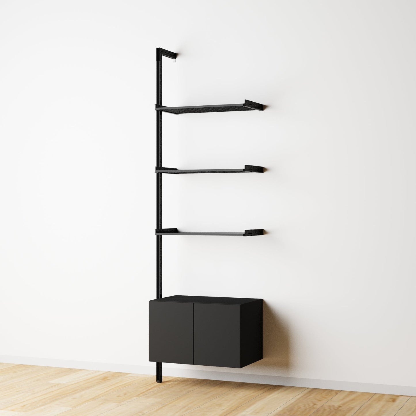 Modular Shelving Units - Aluminum Shelves and Wood Cabinets