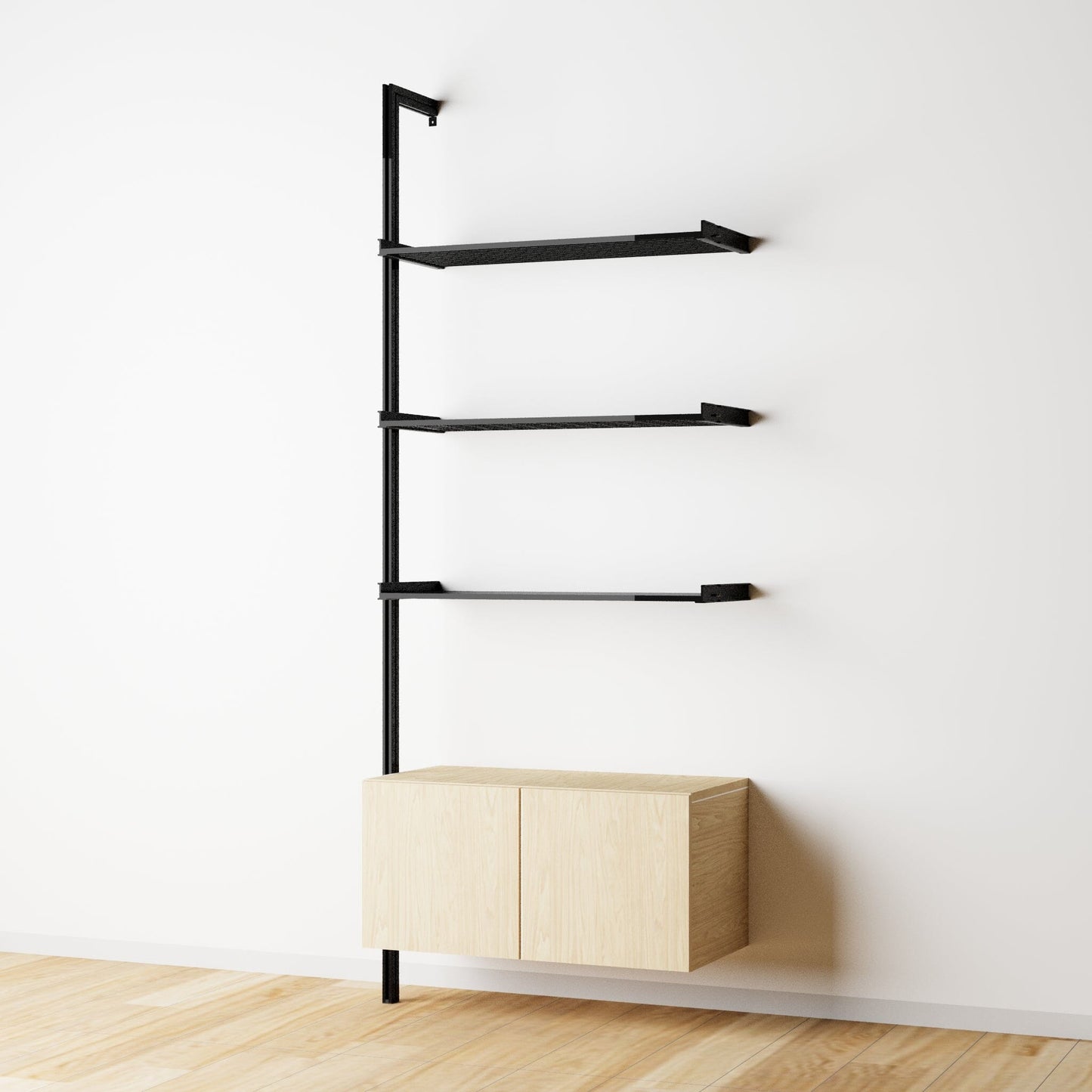 Modular Shelving Units - Aluminum Shelves and Wood Cabinets