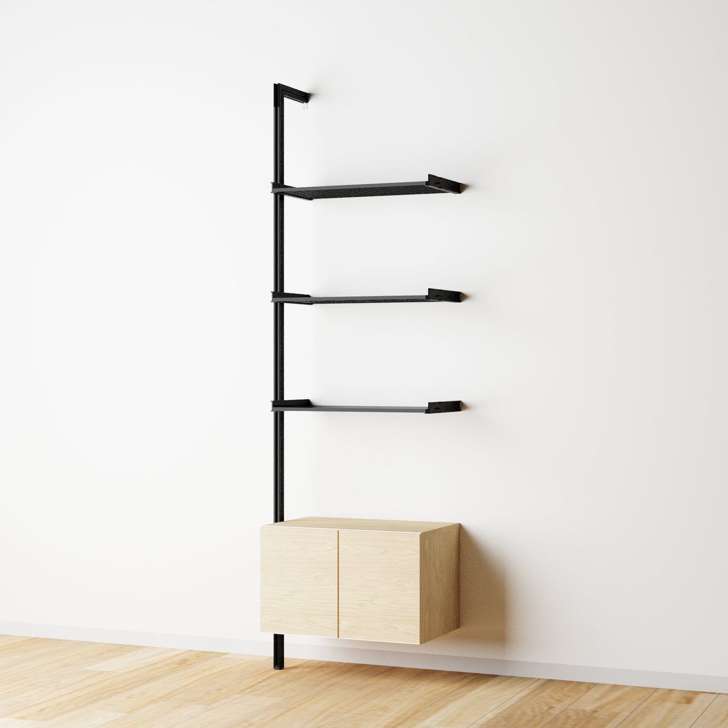 Modular Shelving Units - Aluminum Shelves and Wood Cabinets
