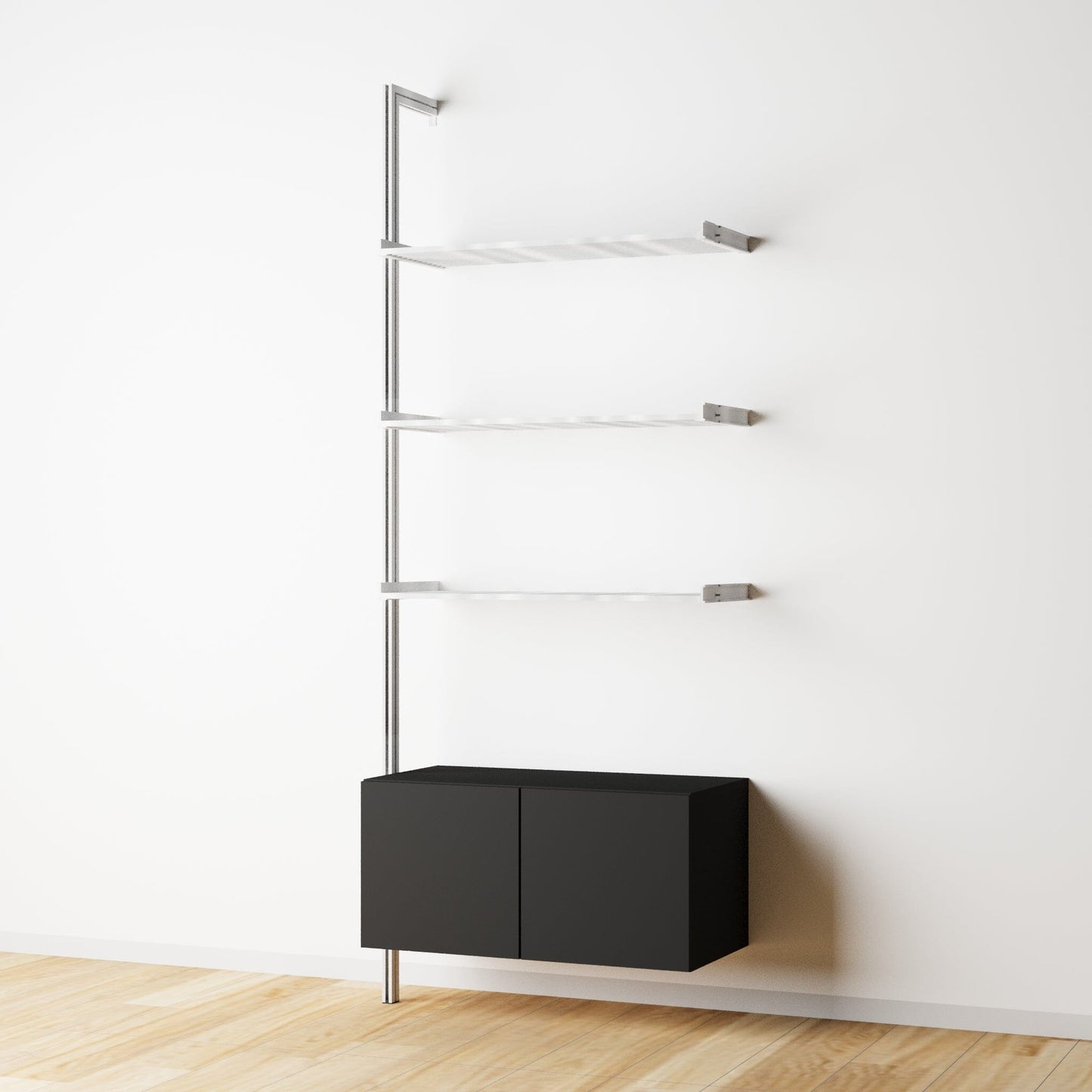 Modular Shelving Units - Aluminum Shelves and Wood Cabinets