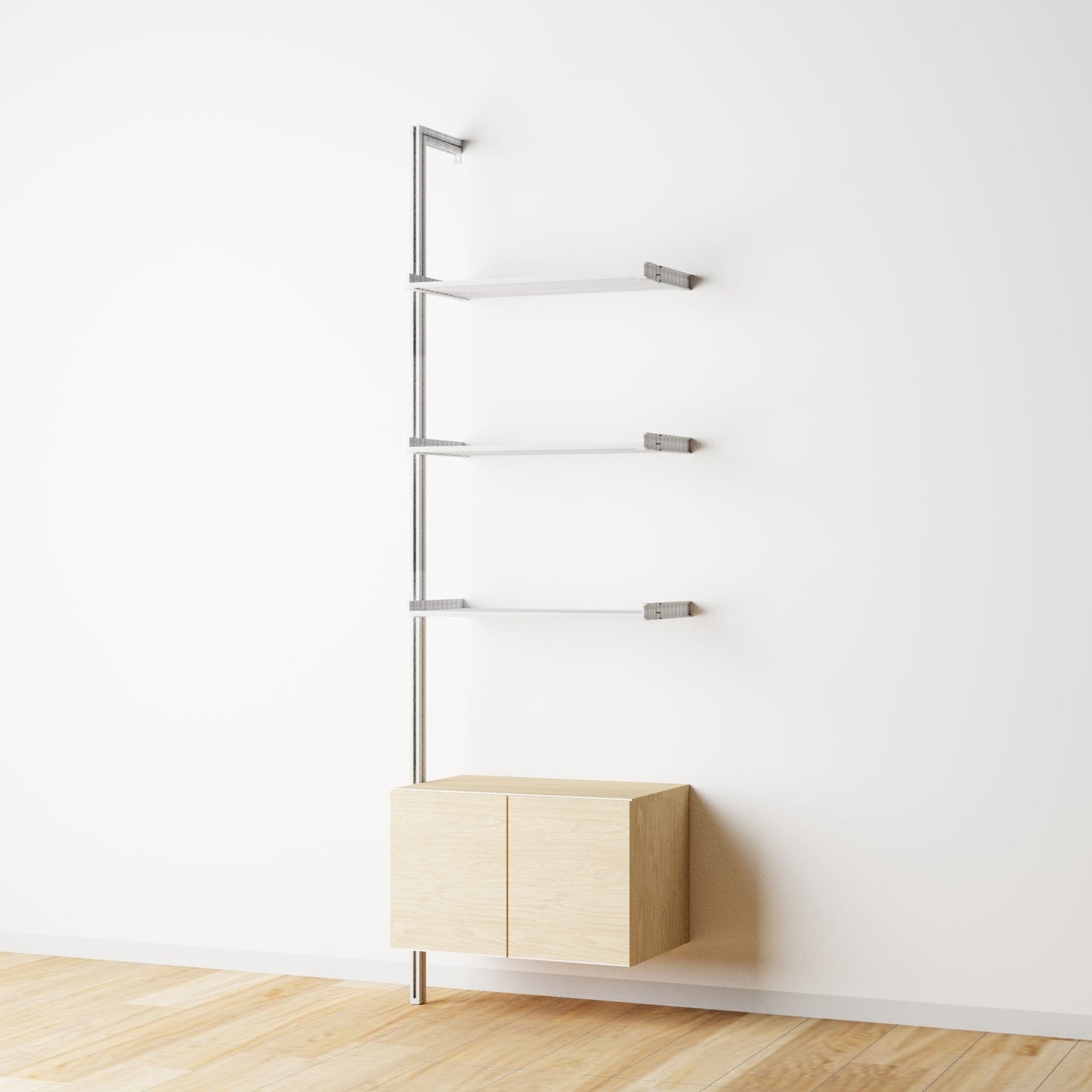 Modular Shelving Units - Aluminum Shelves and Wood Cabinets