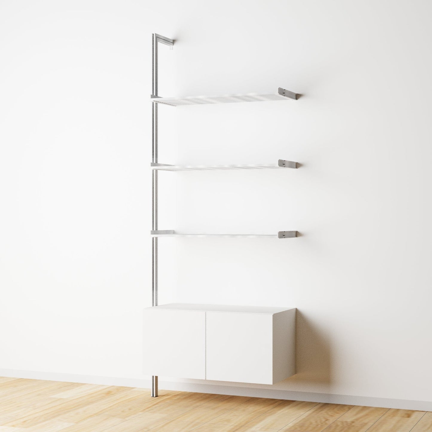 Modular Shelving Units - Aluminum Shelves and Wood Cabinets