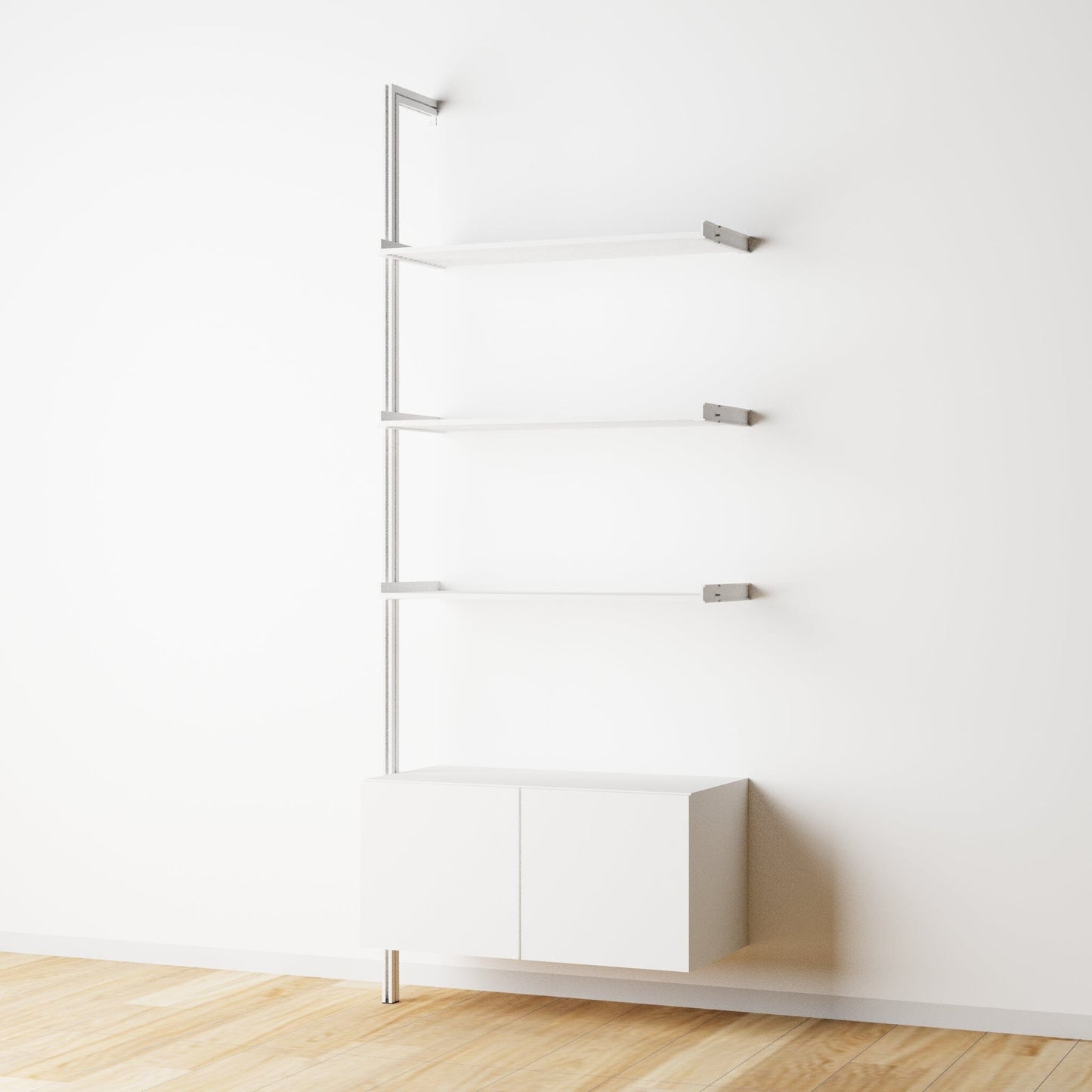 Modular Shelving Units - Aluminum Shelves and Wood Cabinets