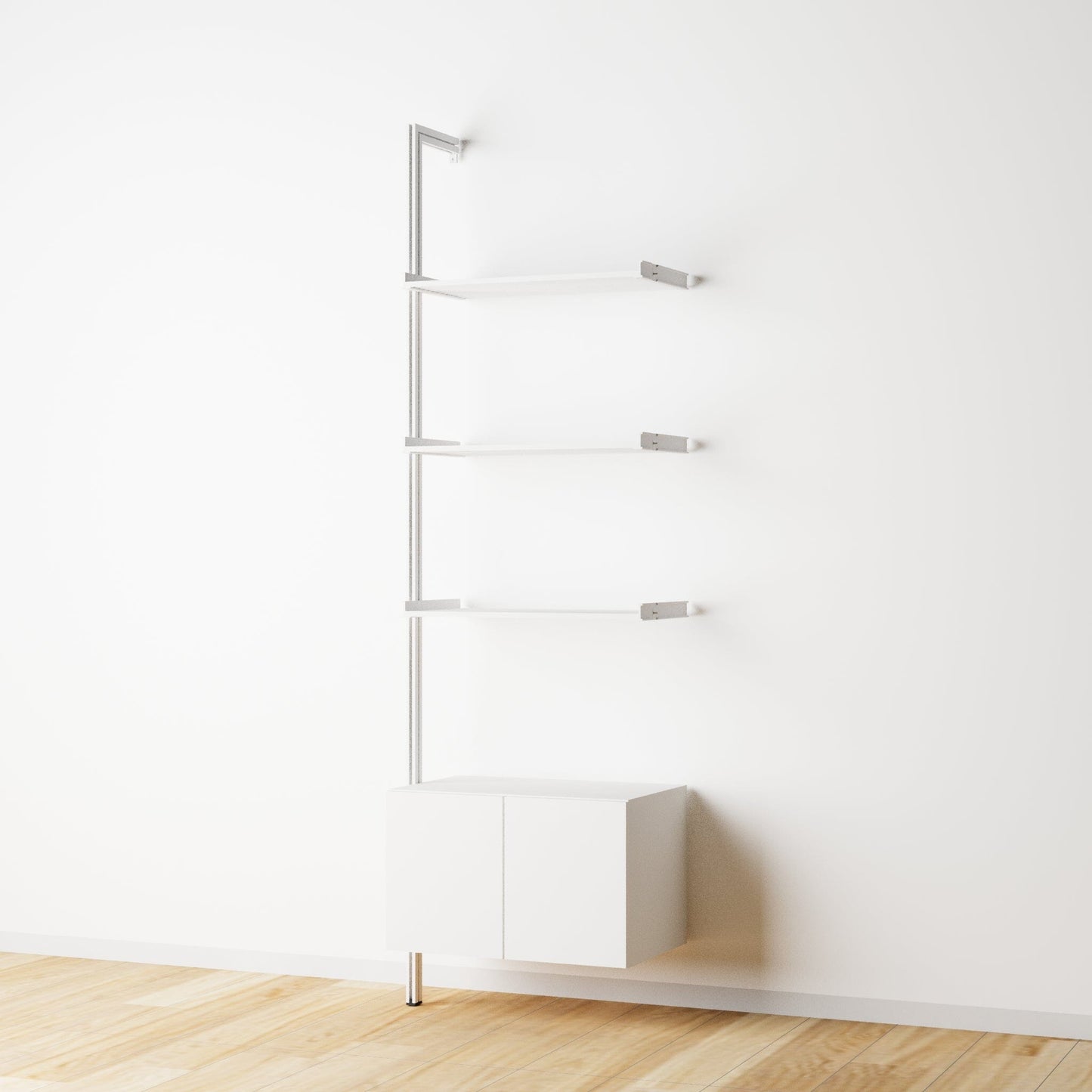 Modular Shelving Units - Aluminum Shelves and Wood Cabinets
