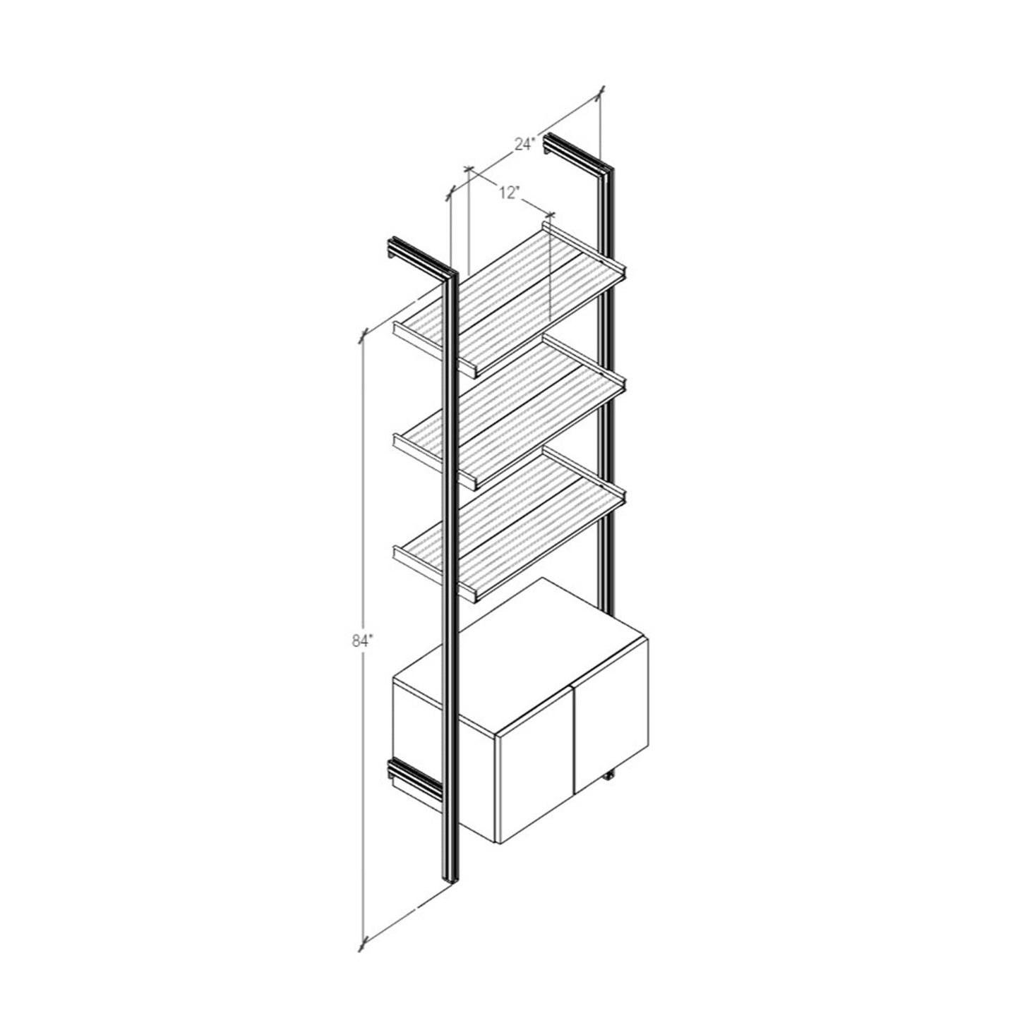 Modular Shelving Units - Aluminum Shelves and Wood Cabinets