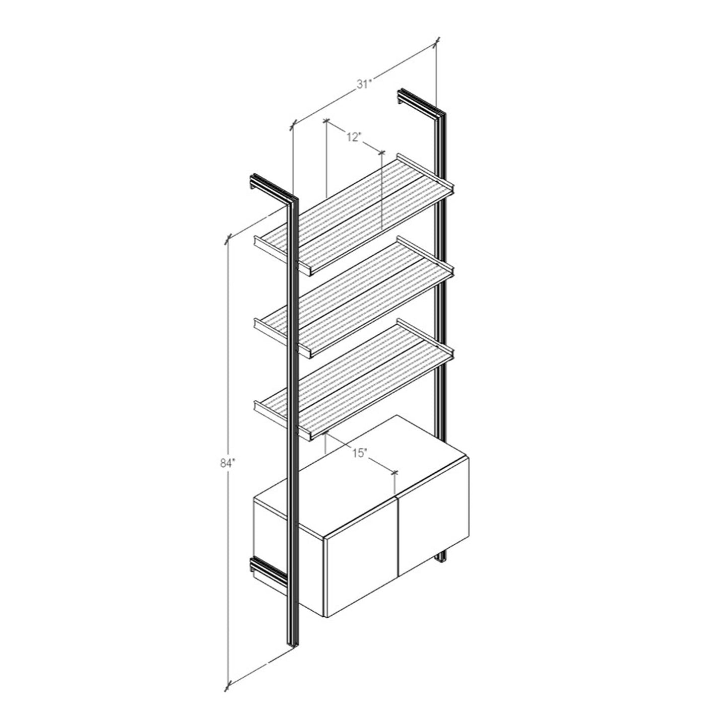 Modular Shelving Units - Aluminum Shelves and Wood Cabinets