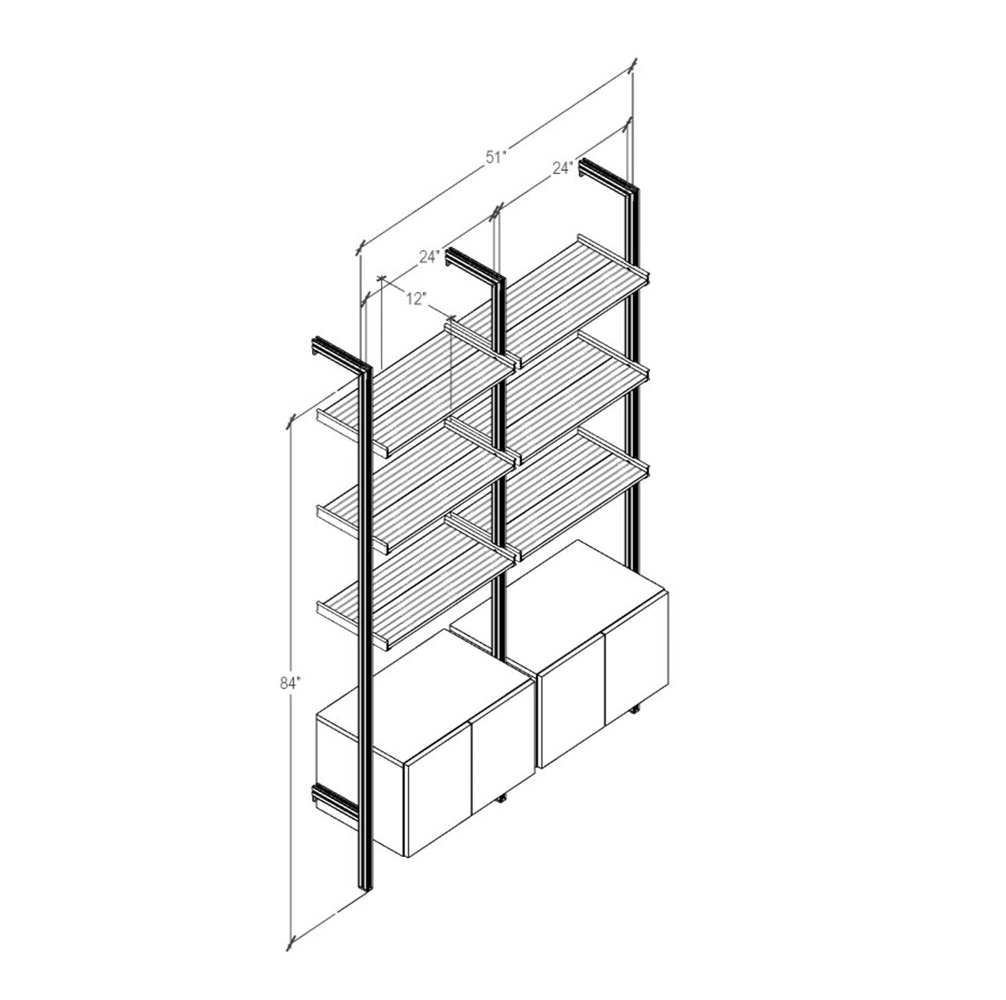 Modular Shelving Units - Aluminum Shelves and Wood Cabinets
