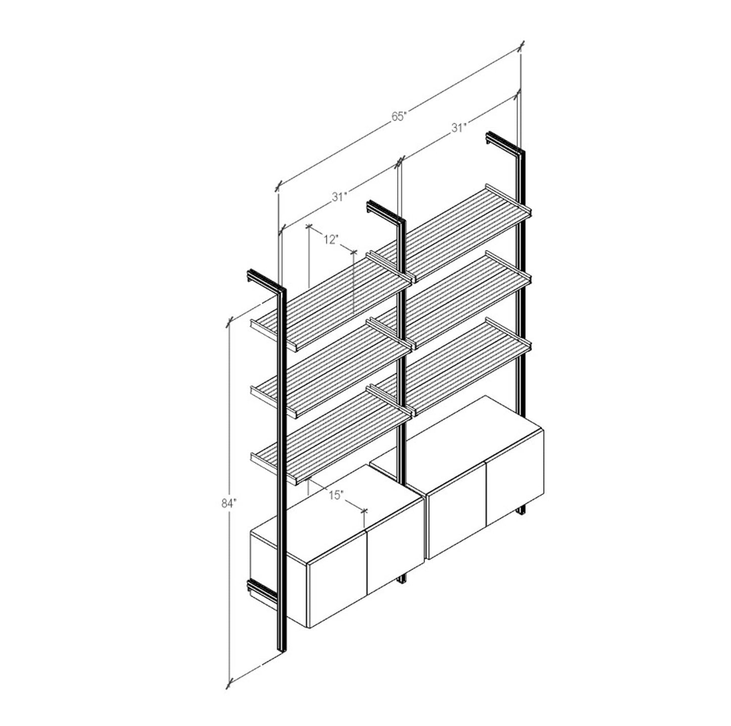 Modular Shelving Units - Aluminum Shelves and Wood Cabinets