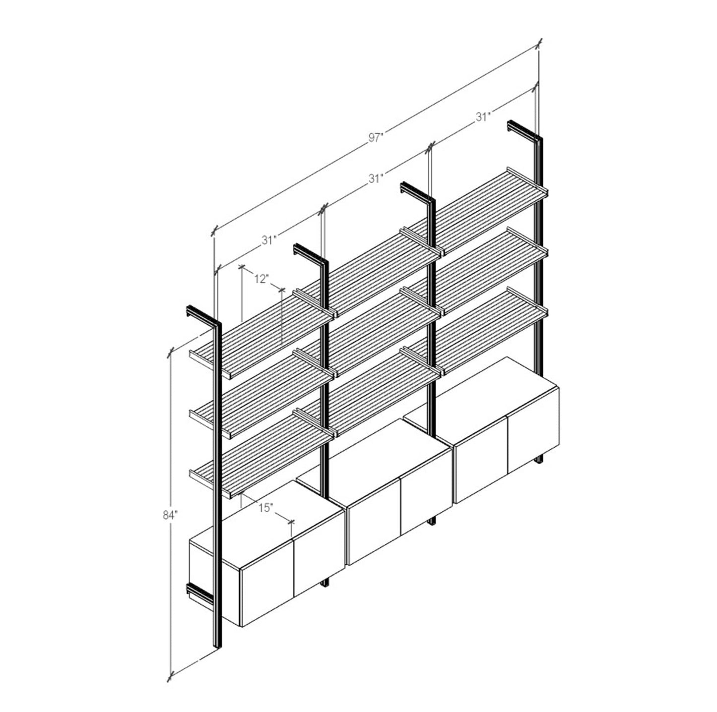 Modular Shelving Units - Aluminum Shelves and Wood Cabinets