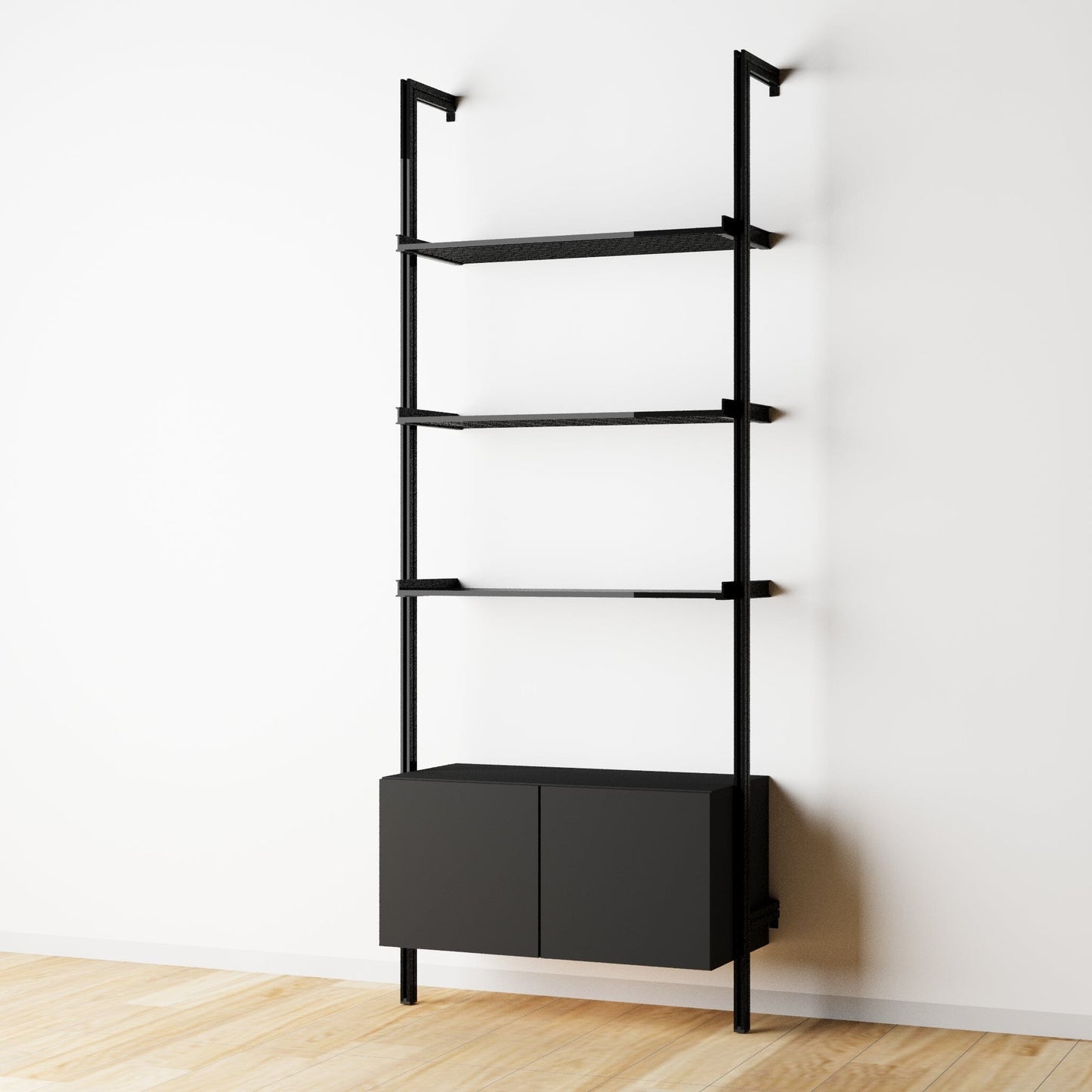 Modular Shelving Units - Aluminum Shelves and Wood Cabinets