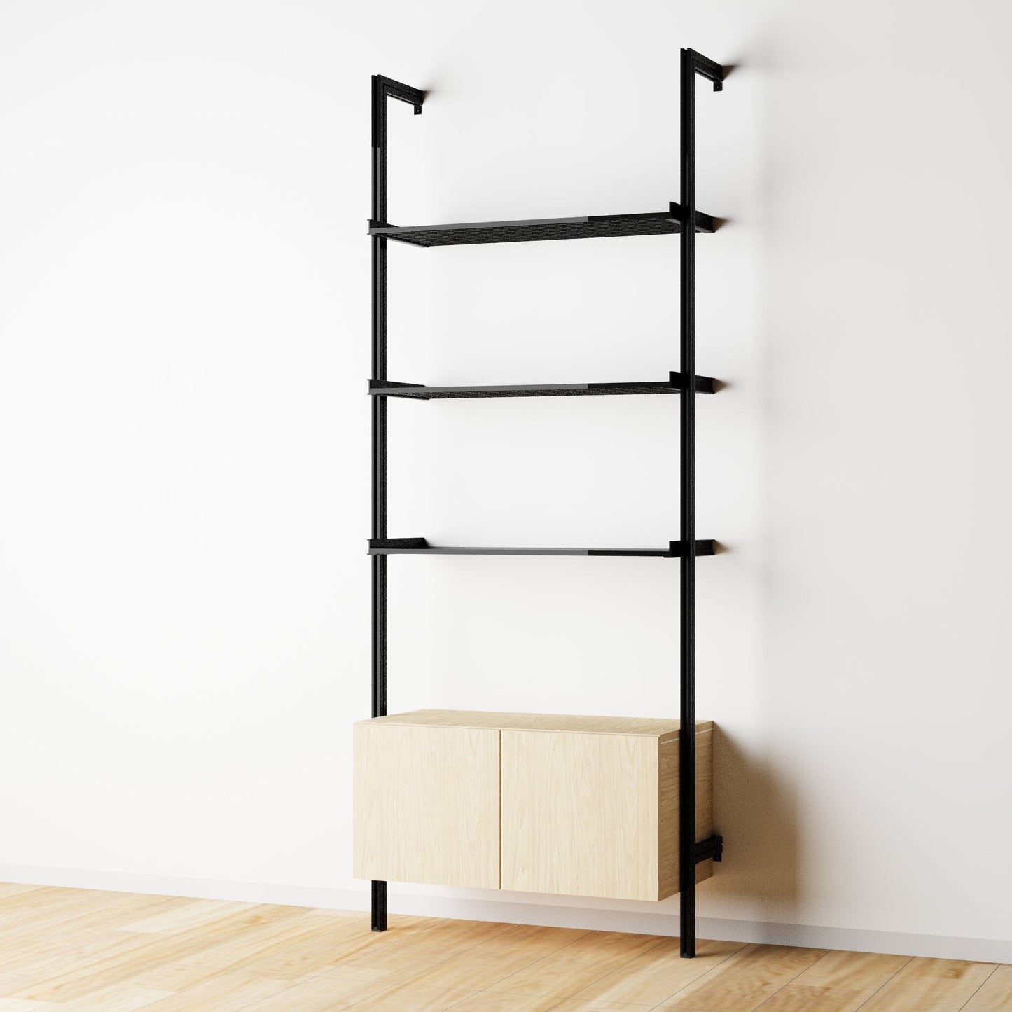 Modular Shelving Units - Aluminum Shelves and Wood Cabinets