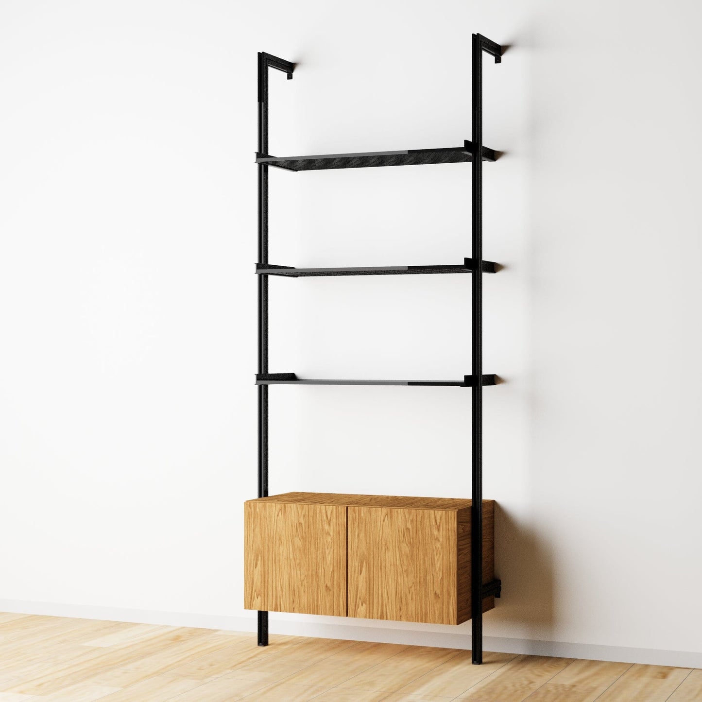 Modular Shelving Units - Aluminum Shelves and Wood Cabinets