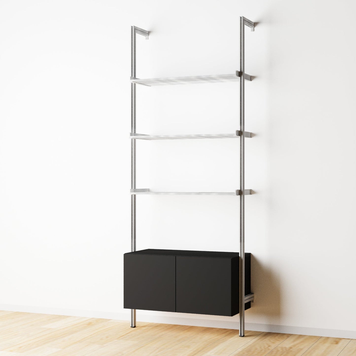 Modular Shelving Units - Aluminum Shelves and Wood Cabinets