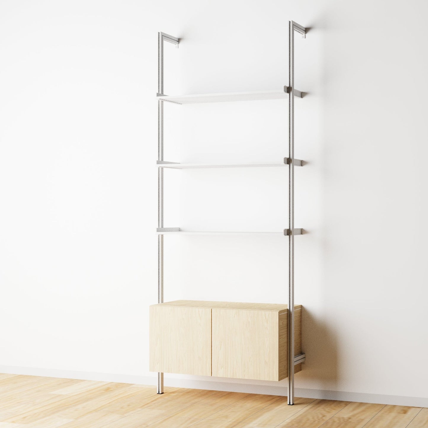 Modular Shelving Units - Aluminum Shelves and Wood Cabinets