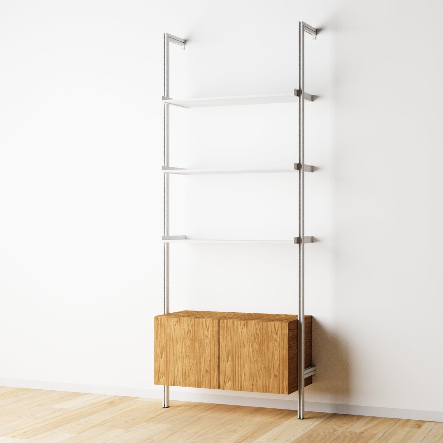 Modular Shelving Units - Aluminum Shelves and Wood Cabinets