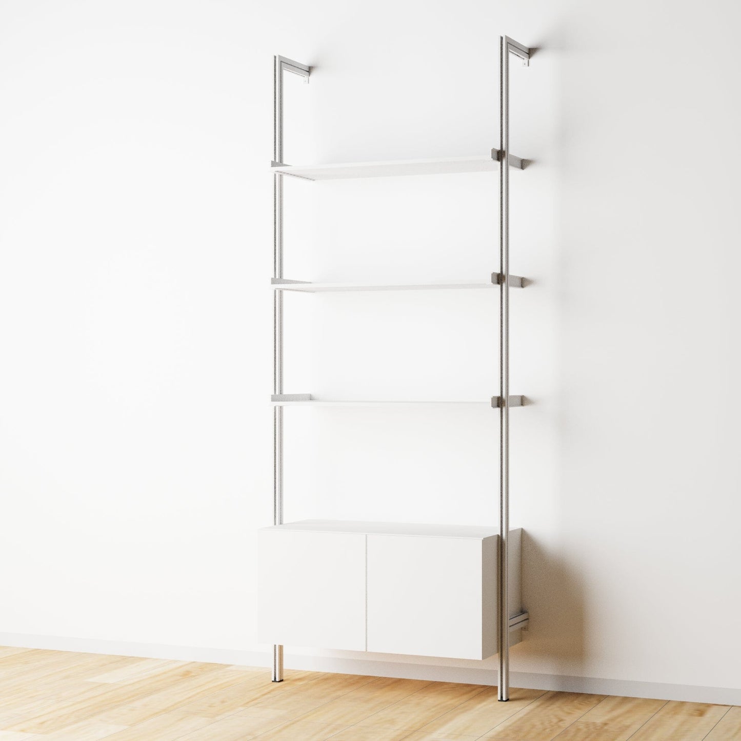 Modular Shelving Units - Aluminum Shelves and Wood Cabinets