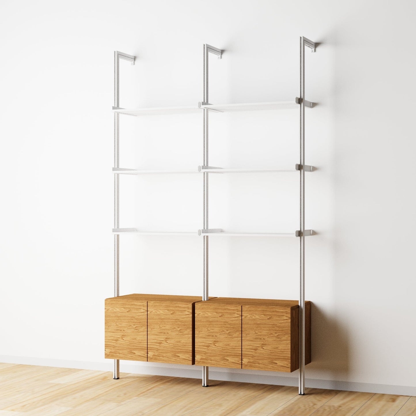Modular Shelving Units - Aluminum Shelves and Wood Cabinets