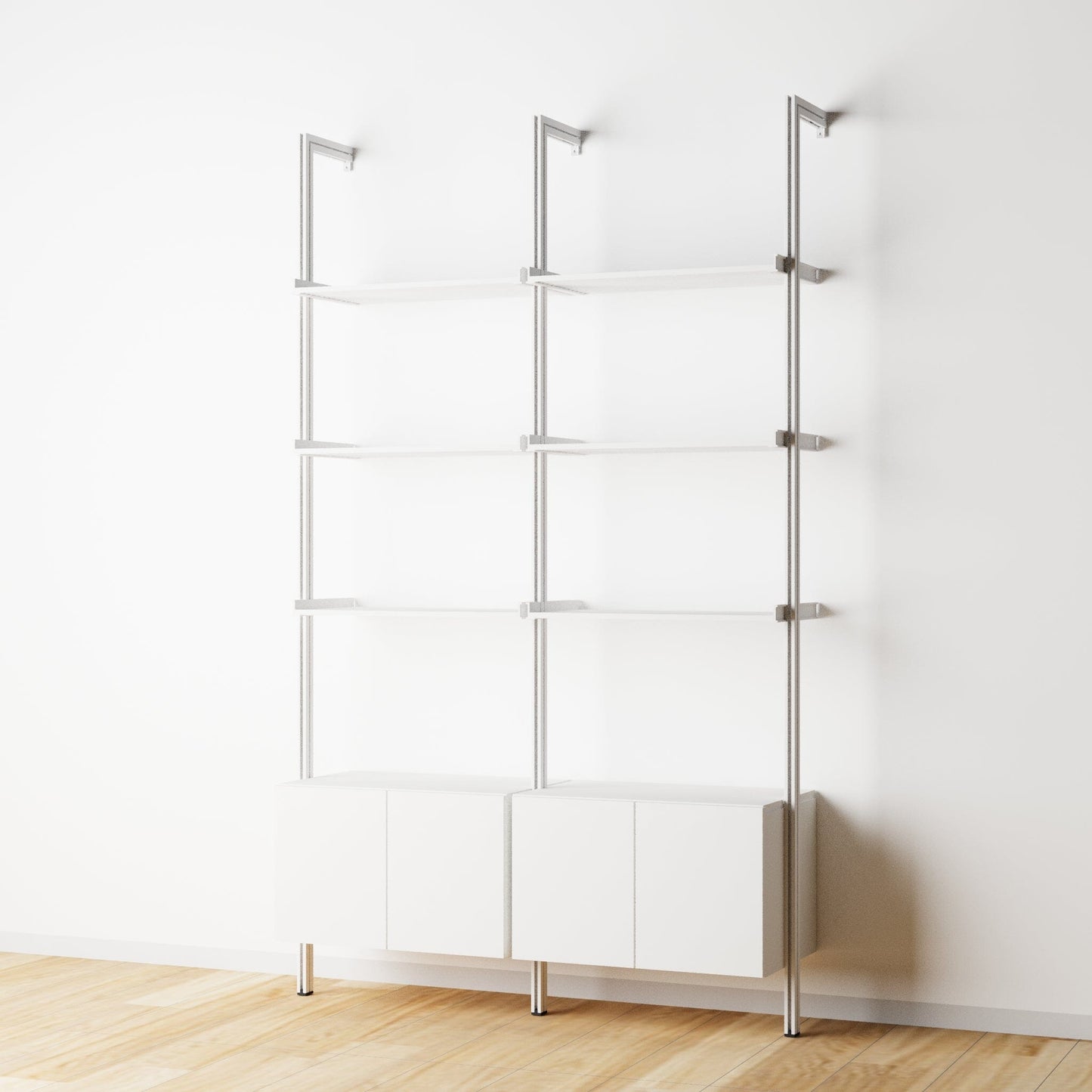 Modular Shelving Units - Aluminum Shelves and Wood Cabinets