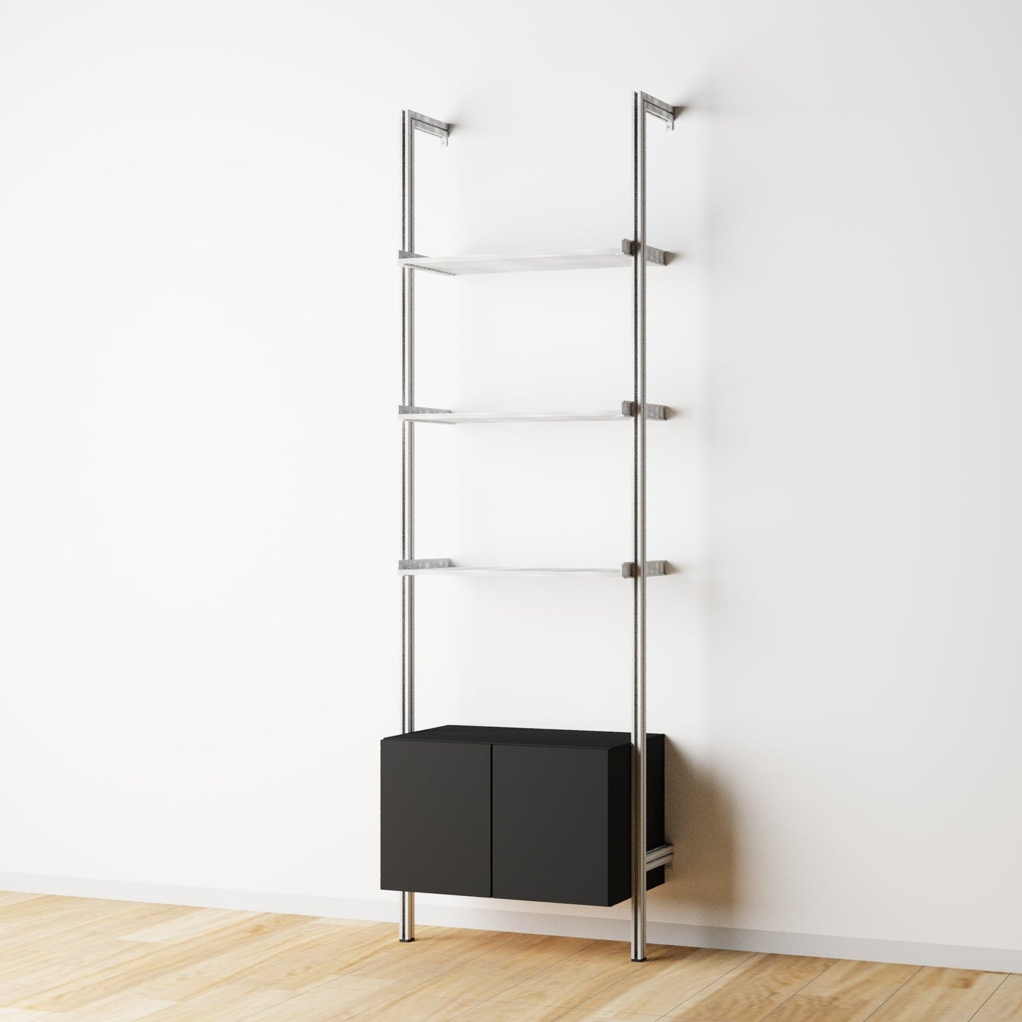 Modular Shelving Units - Aluminum Shelves and Wood Cabinets