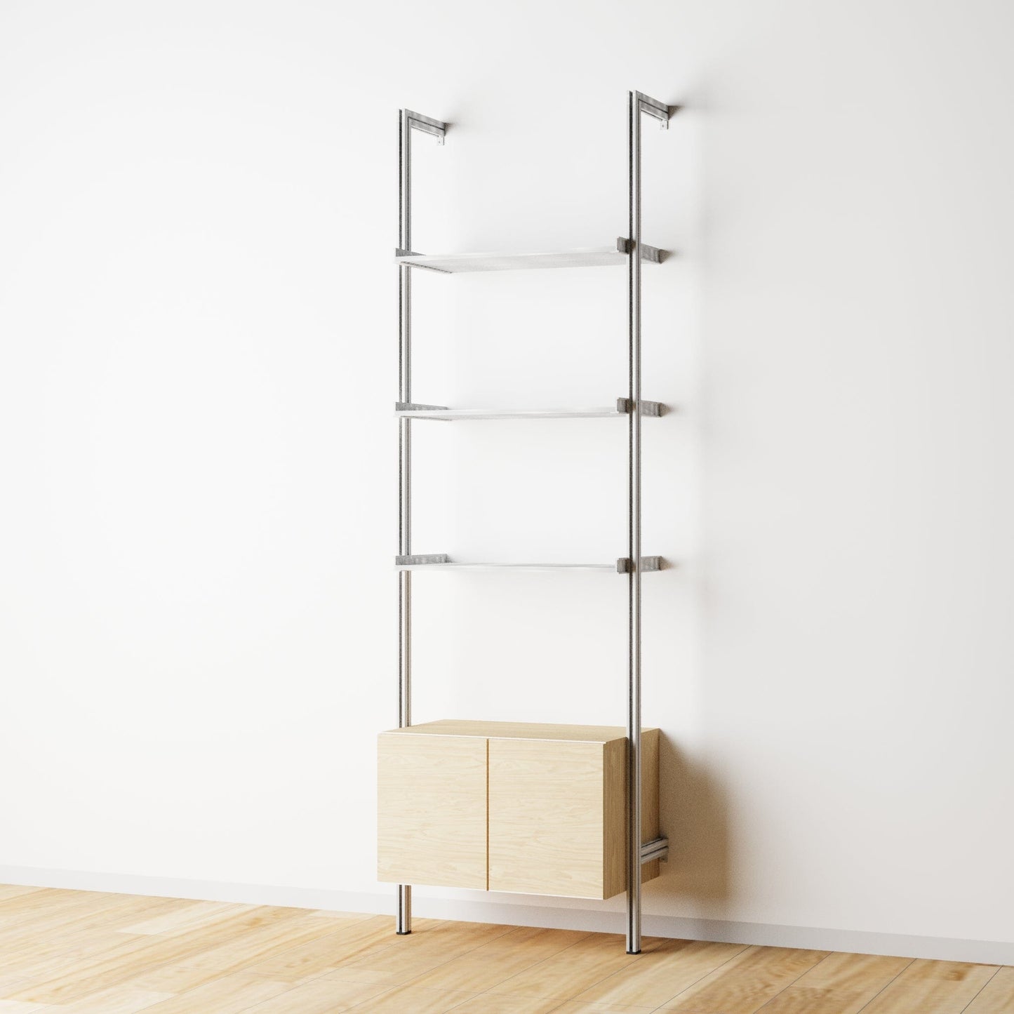 Modular Shelving Units - Aluminum Shelves and Wood Cabinets