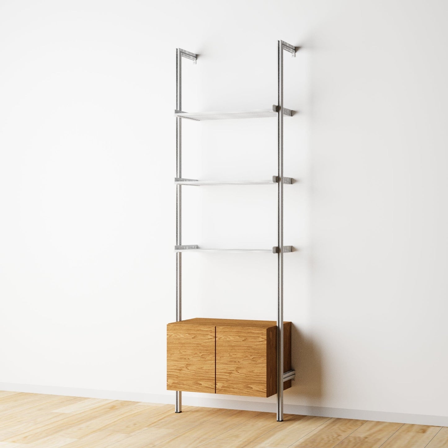 Modular Shelving Units - Aluminum Shelves and Wood Cabinets