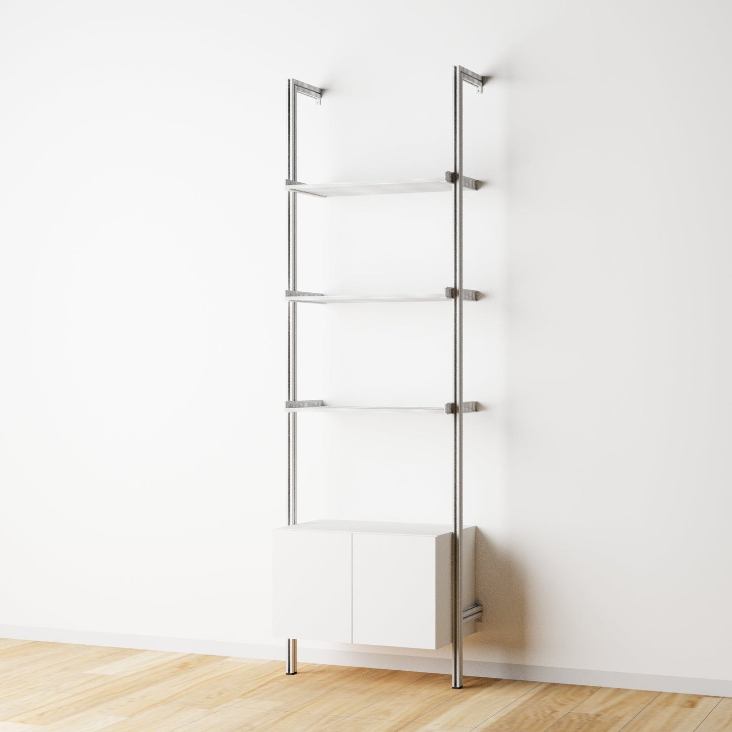 Modular Shelving Units - Aluminum Shelves and Wood Cabinets
