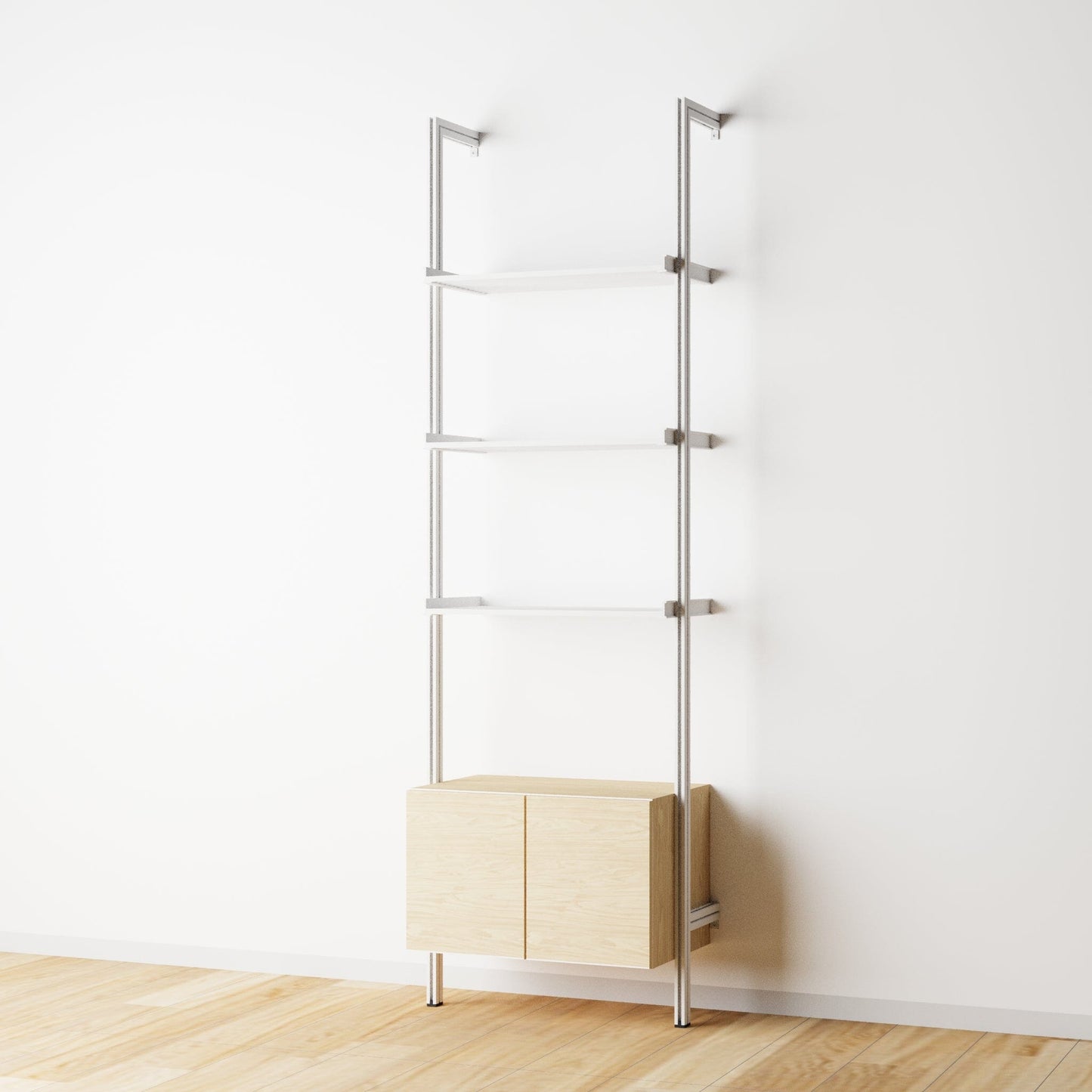 Modular Shelving Units - Aluminum Shelves and Wood Cabinets