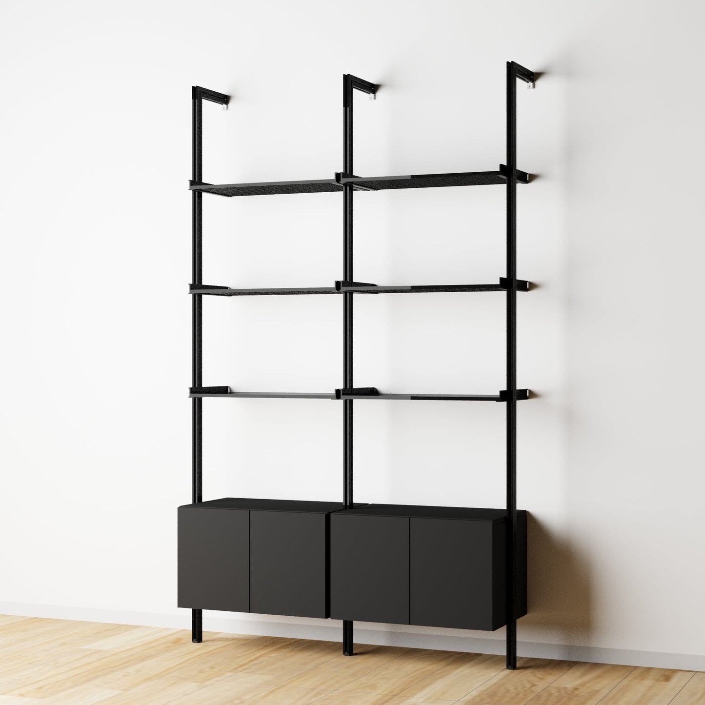 Modular Shelving Units - Aluminum Shelves and Wood Cabinets