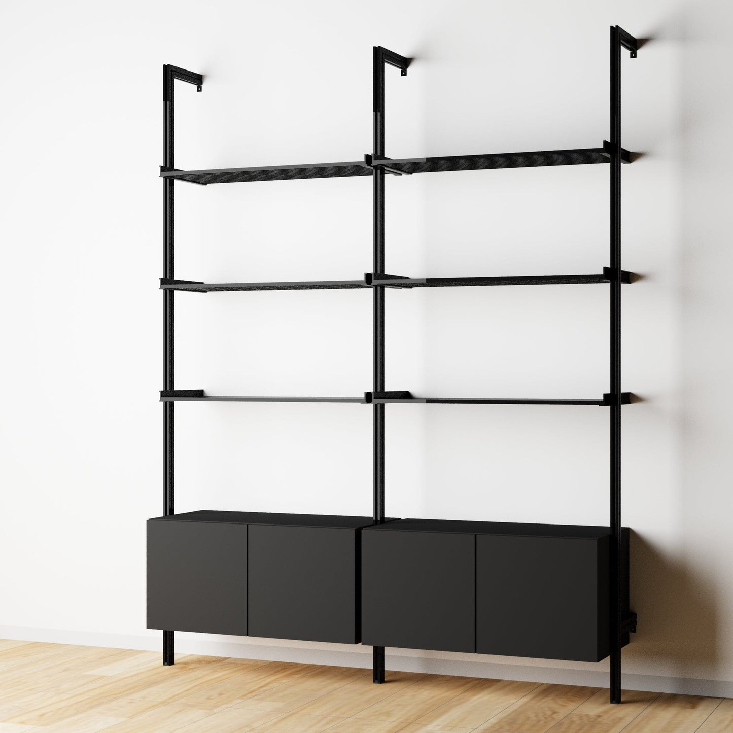 Modular Shelving Units - Aluminum Shelves and Wood Cabinets