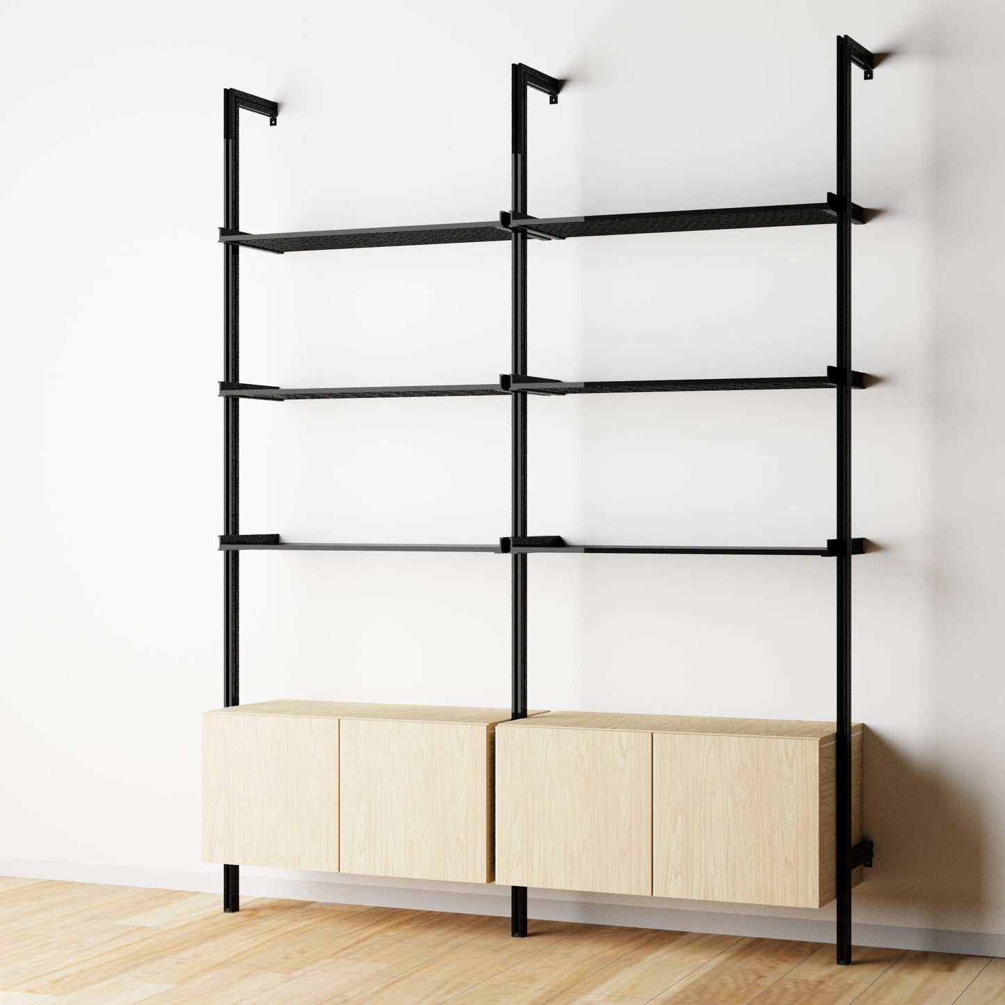 Modular Shelving Units - Aluminum Shelves and Wood Cabinets