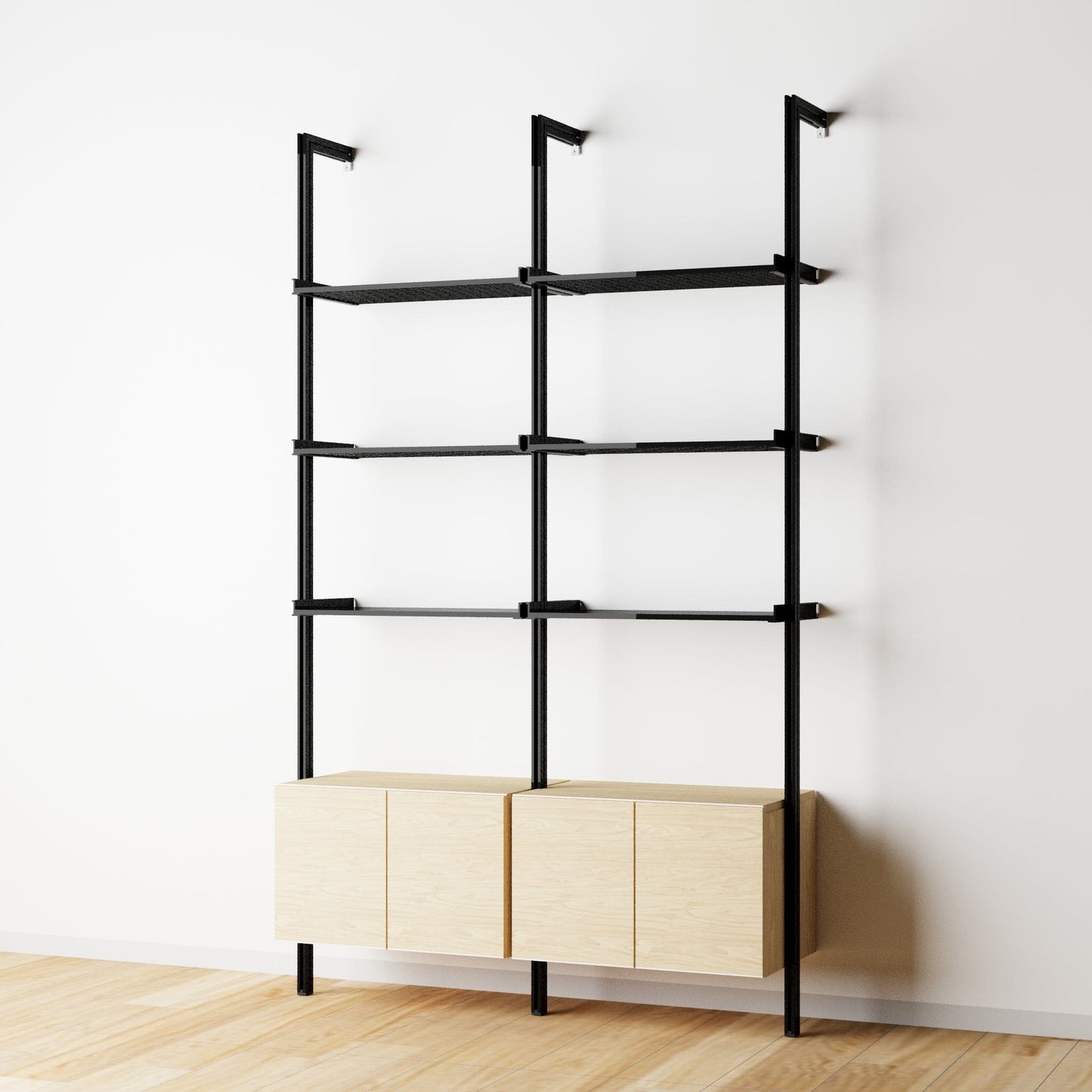 Modular Shelving Units - Aluminum Shelves and Wood Cabinets