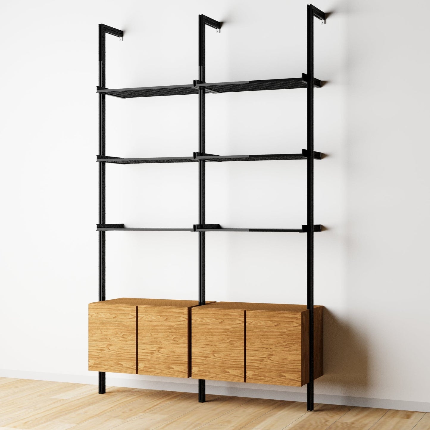Modular Shelving Units - Aluminum Shelves and Wood Cabinets