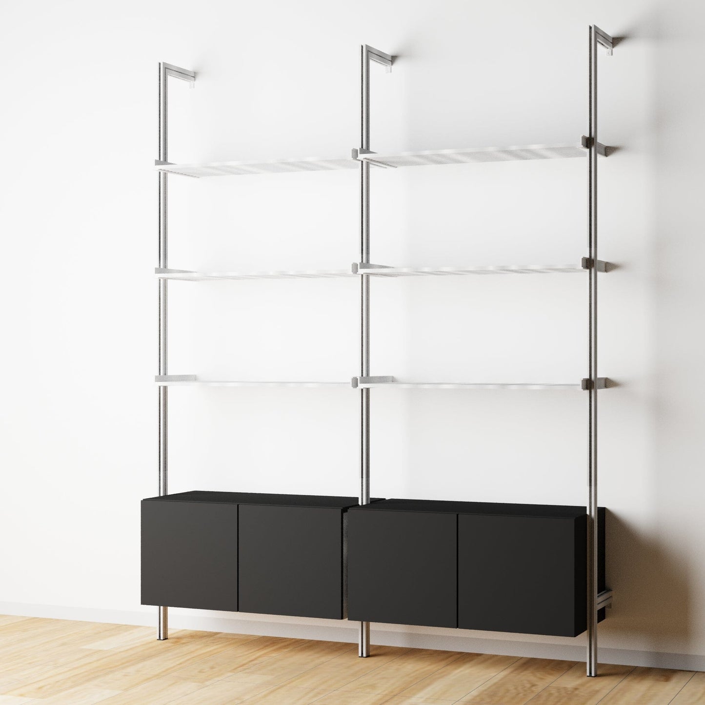 Modular Shelving Units - Aluminum Shelves and Wood Cabinets