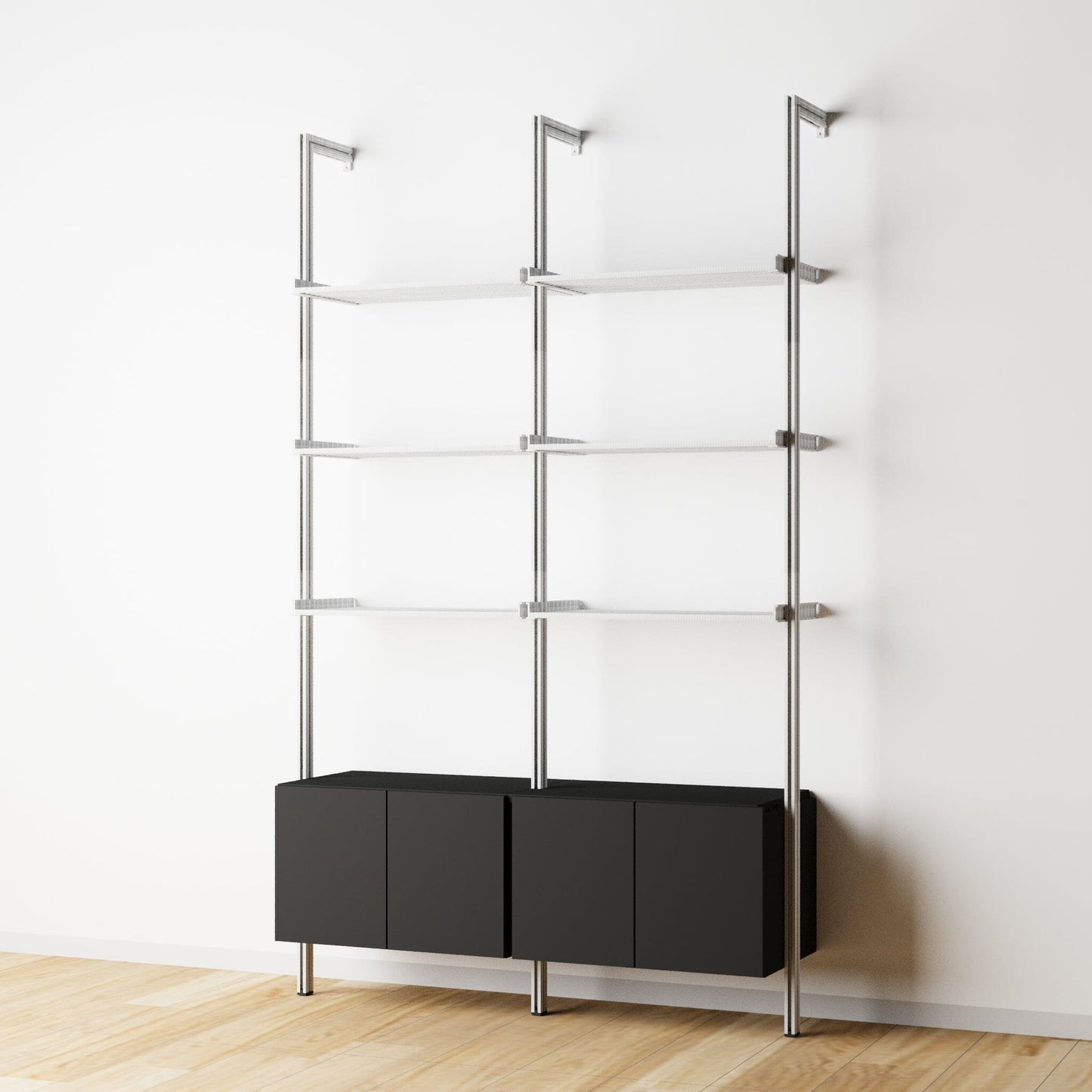 Modular Shelving Units - Aluminum Shelves and Wood Cabinets