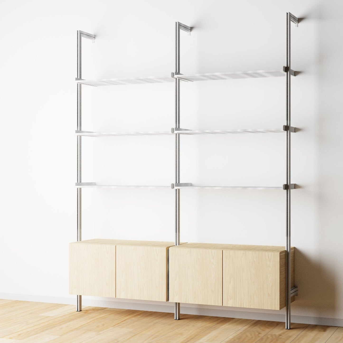 Modular Shelving Units - Aluminum Shelves and Wood Cabinets