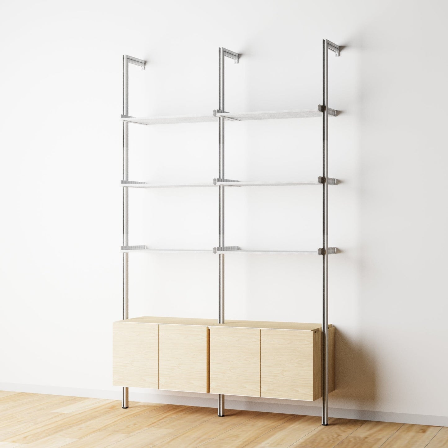 Modular Shelving Units - Aluminum Shelves and Wood Cabinets