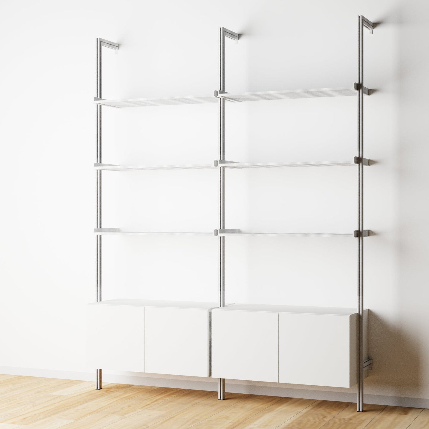 Modular Shelving Units - Aluminum Shelves and Wood Cabinets
