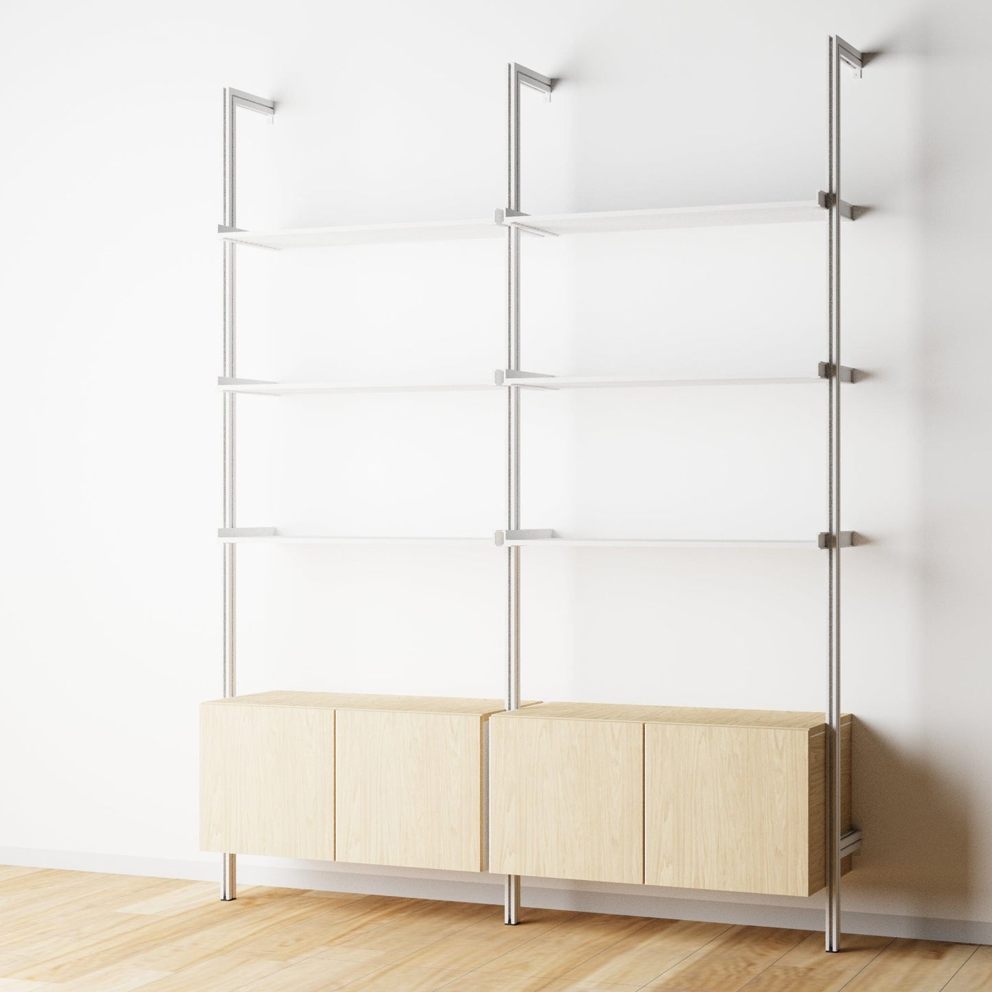 Modular Shelving Units - Aluminum Shelves and Wood Cabinets