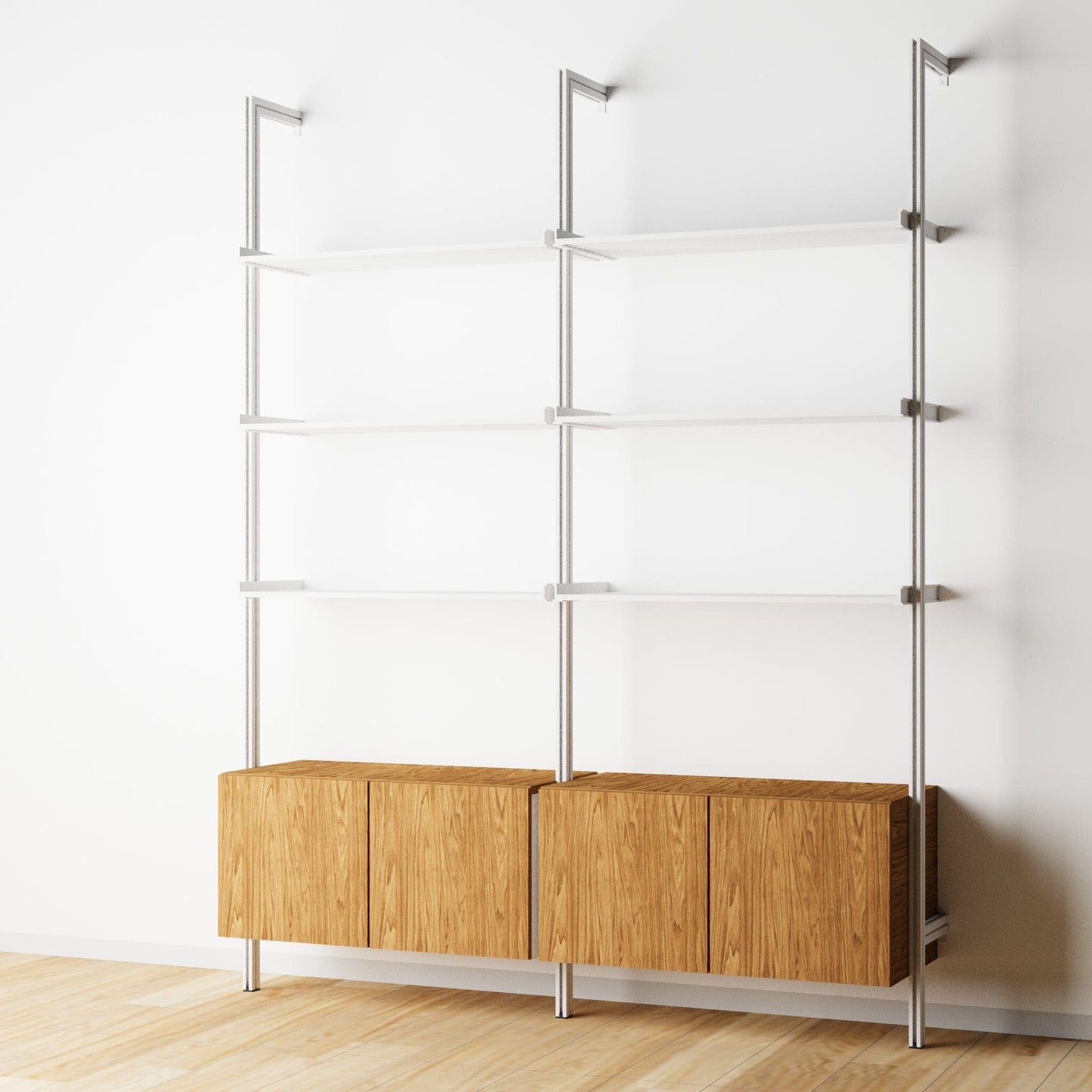 Modular Shelving Units - Aluminum Shelves and Wood Cabinets