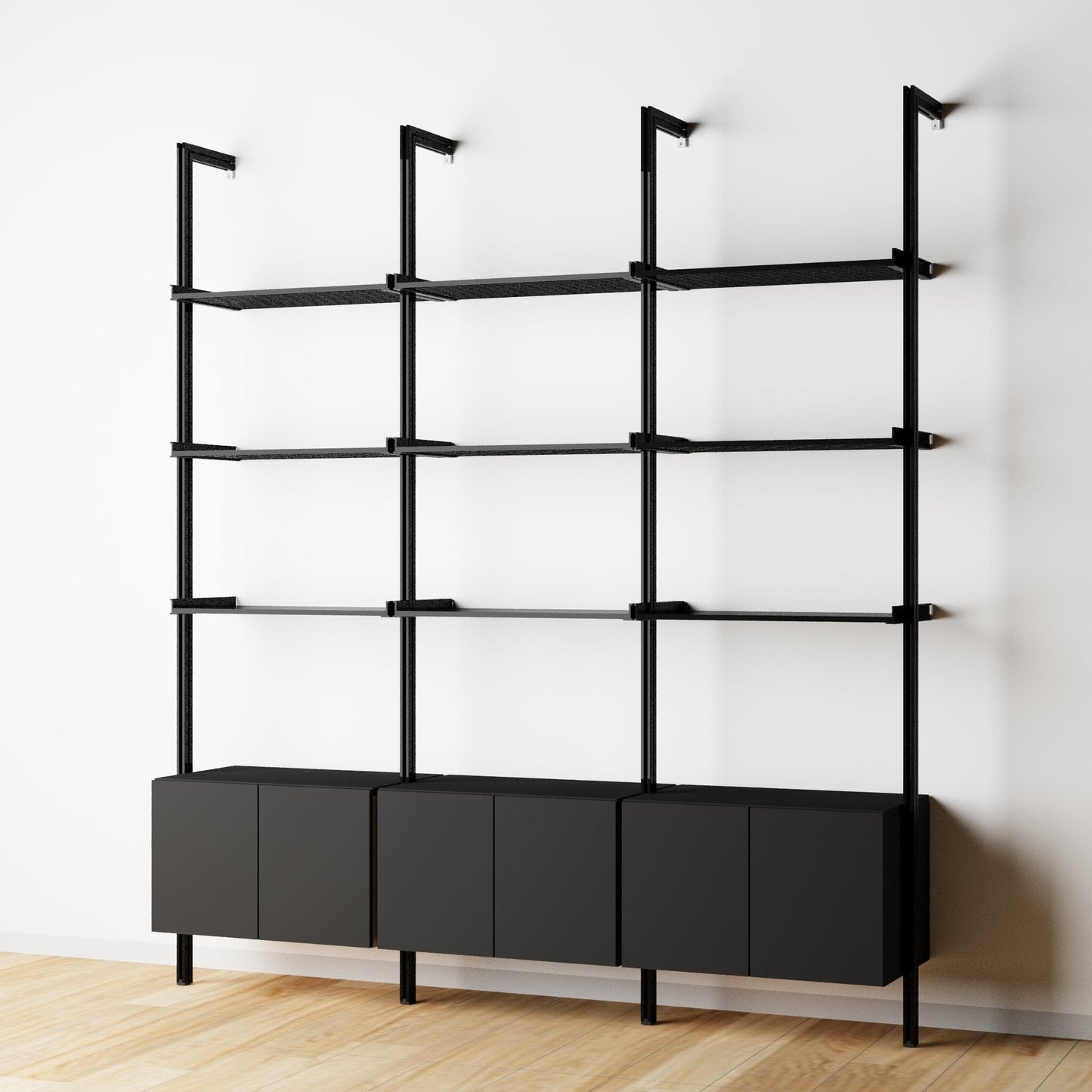 Modular Shelving Units - Aluminum Shelves and Wood Cabinets